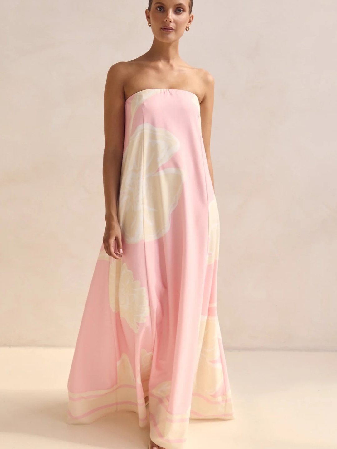 Pink Floral Print Bandeau Maxi Dress