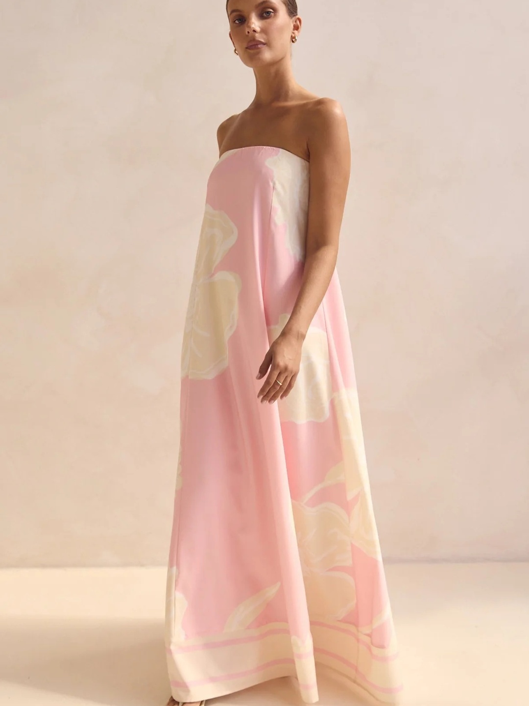 Pink Floral Print Bandeau Maxi Dress