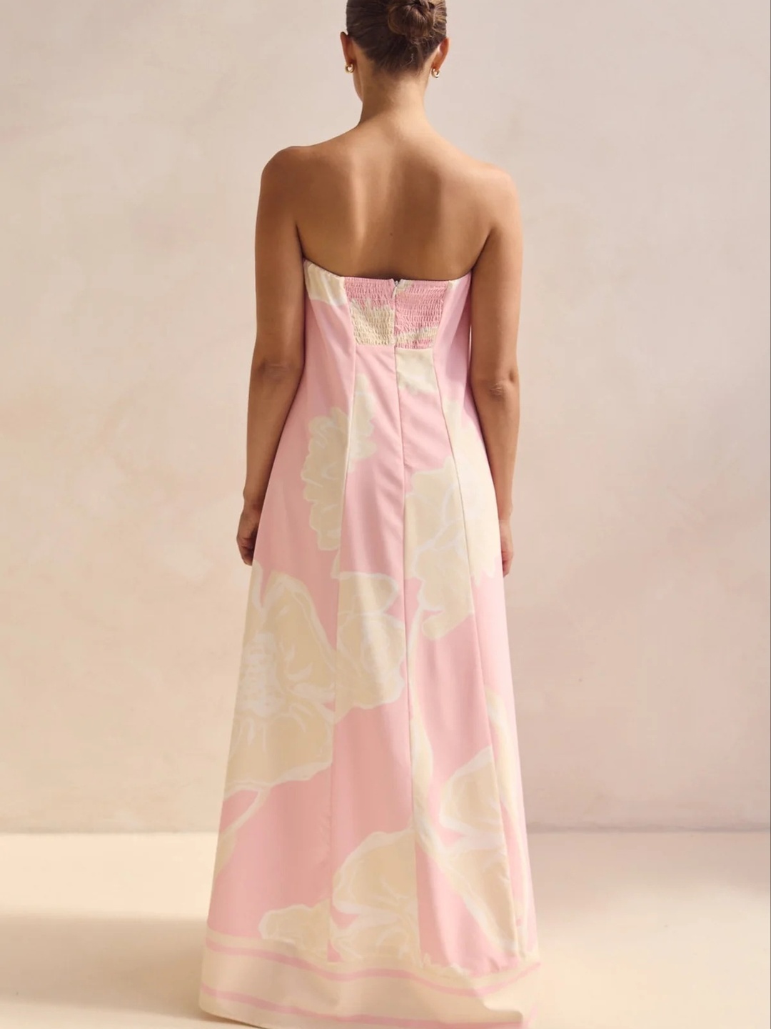 Pink Floral Print Bandeau Maxi Dress