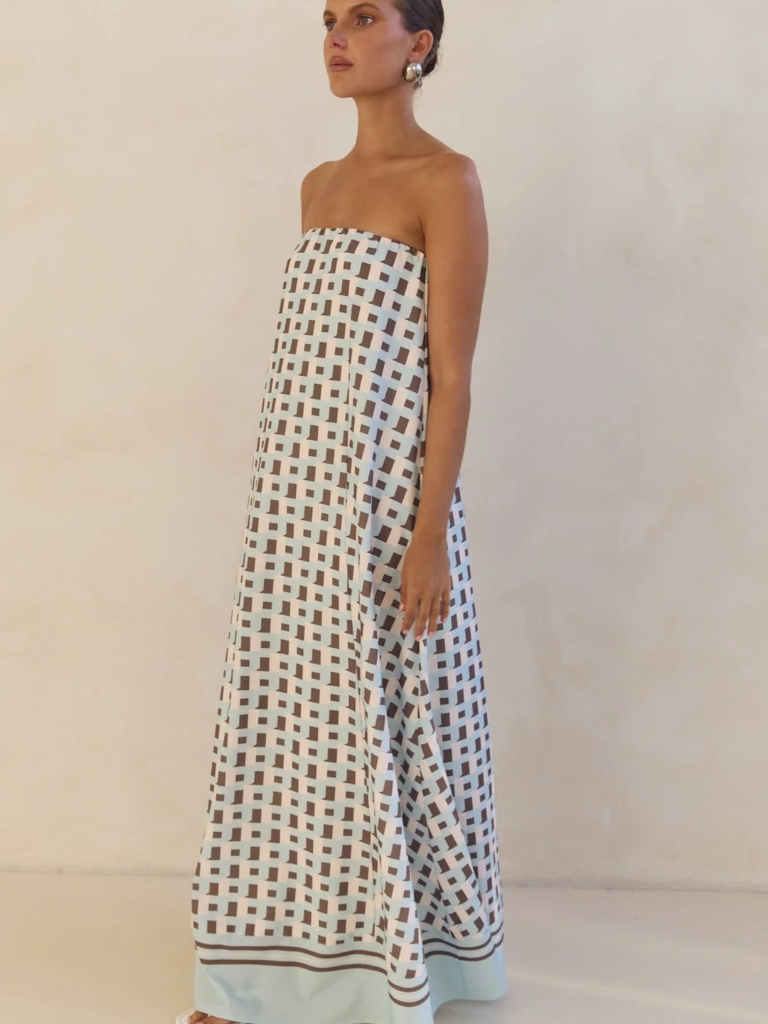 White Geo Print Bandeau Maxi Dress