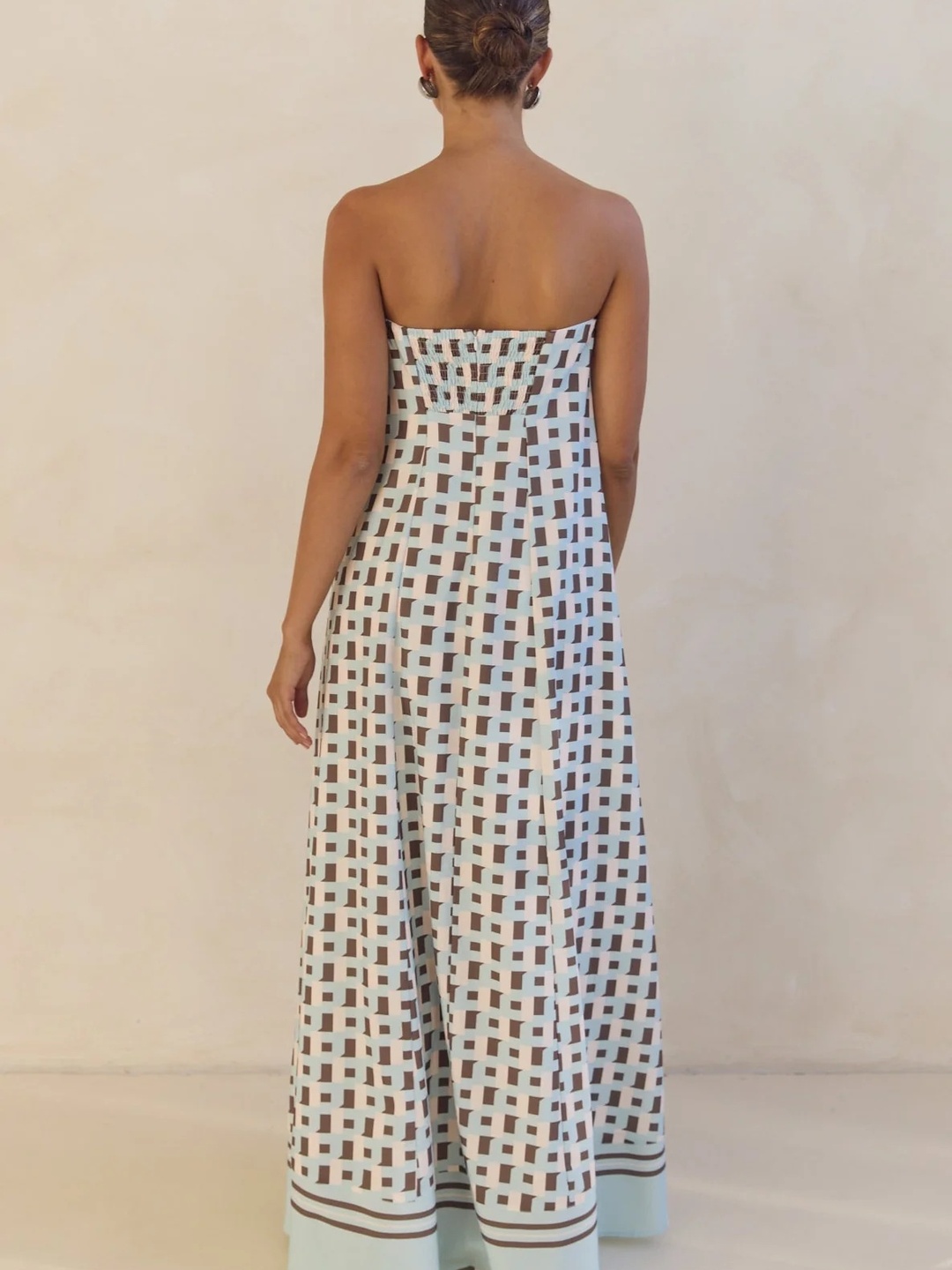 White Geo Print Bandeau Maxi Dress
