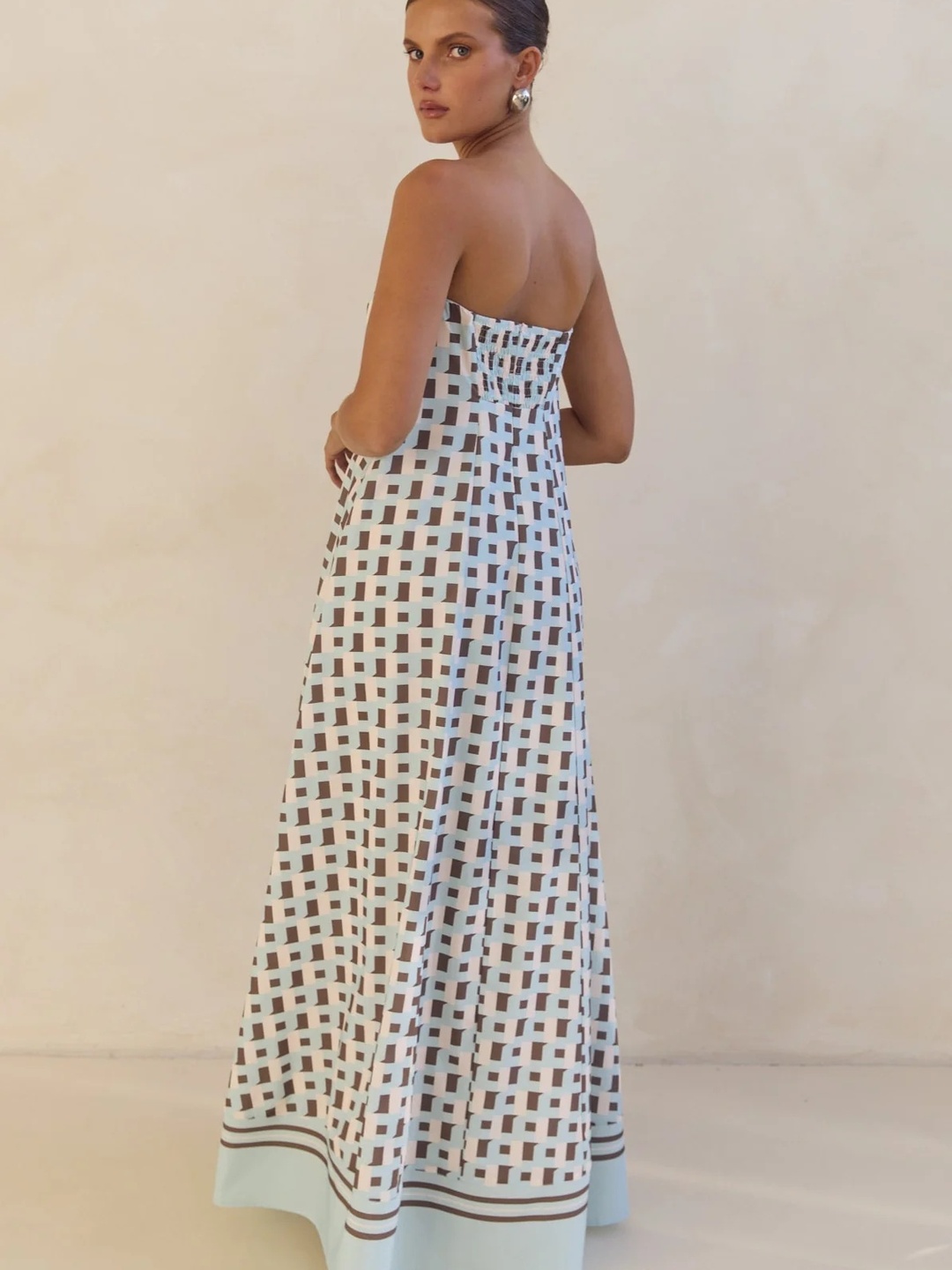 White Geo Print Bandeau Maxi Dress