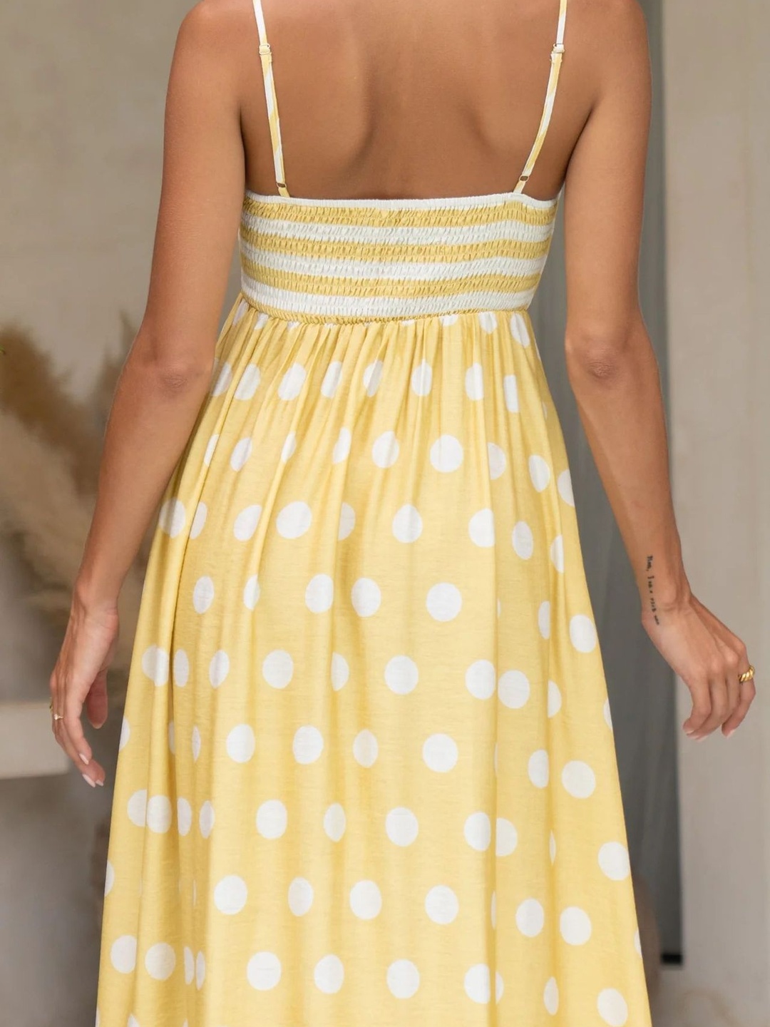 Yellow Polka Dot Pocketed A-Line Maxi Dress