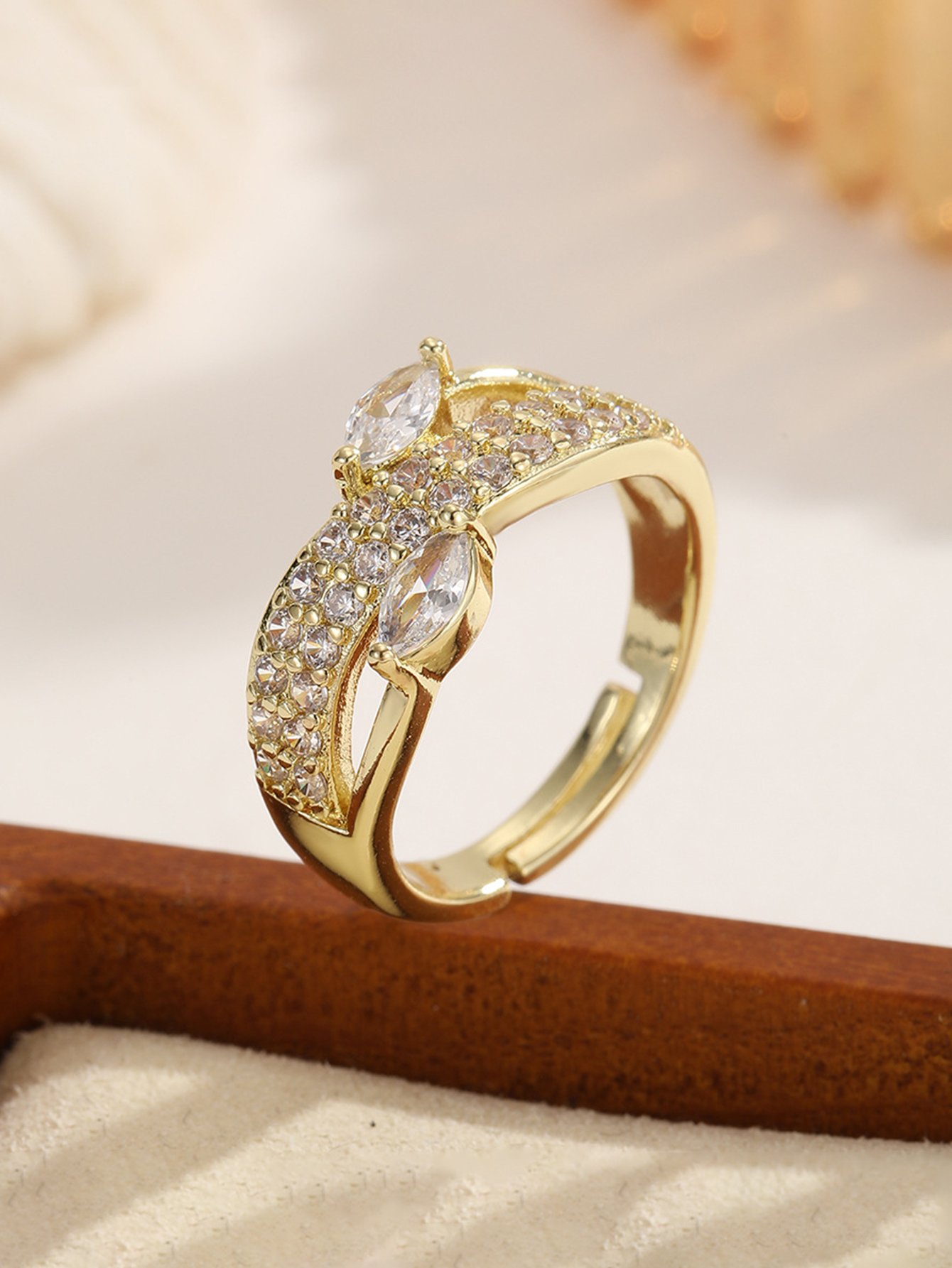 Gold Tone Embellished Adjustable Ring