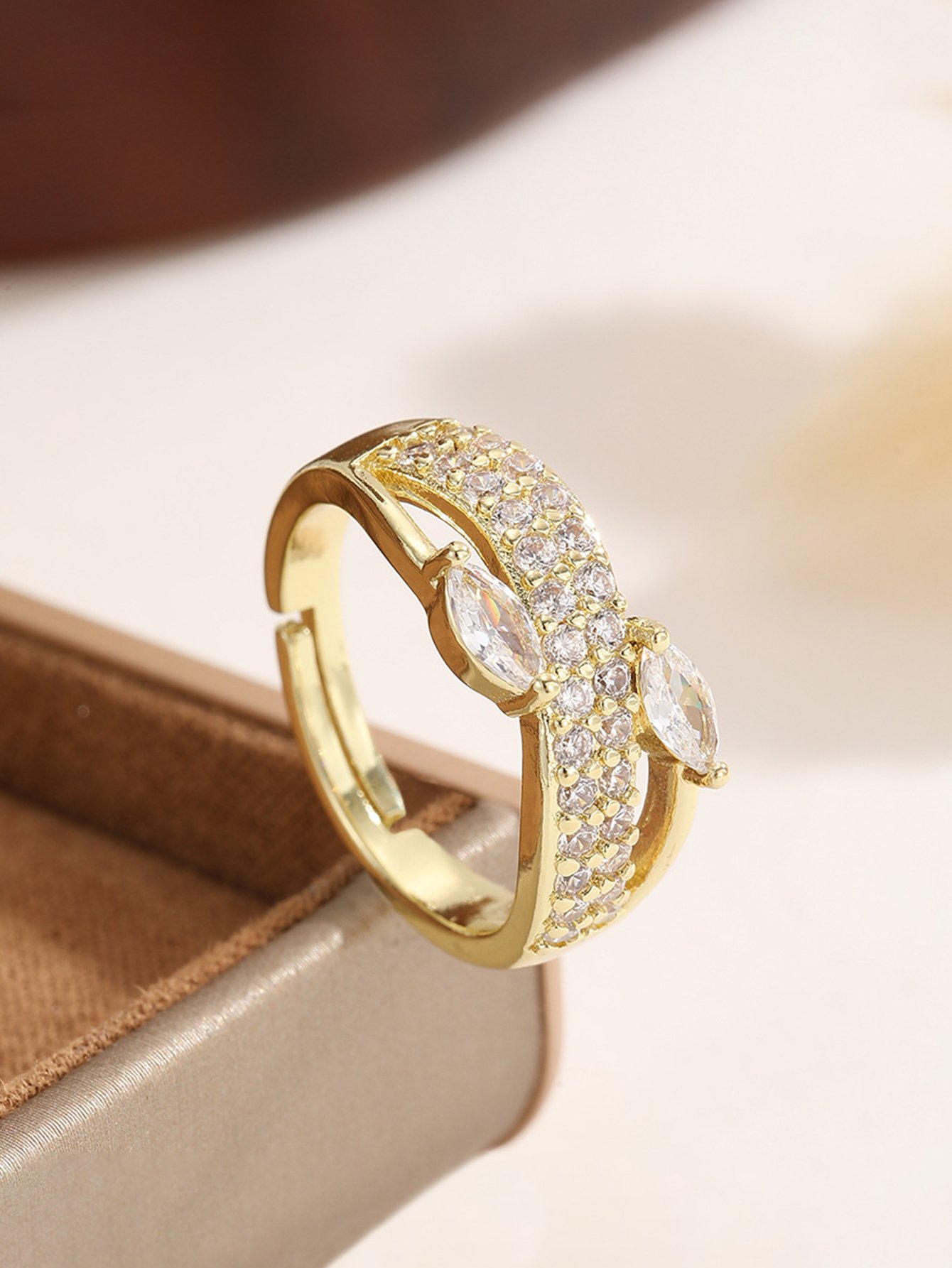Gold Tone Embellished Adjustable Ring
