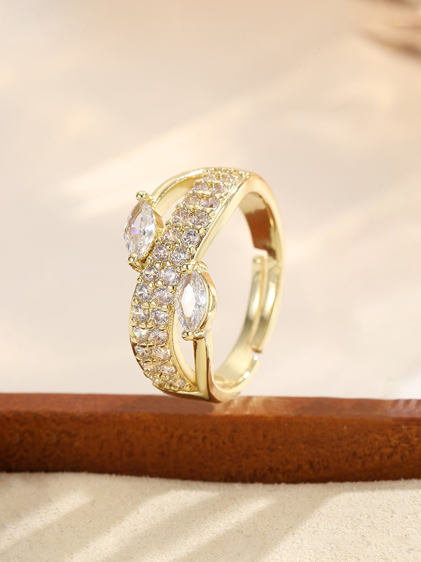 Gold Tone Embellished Adjustable Ring