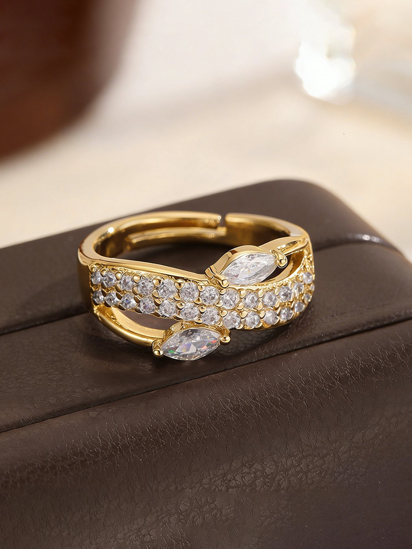 Gold Tone Embellished Adjustable Ring