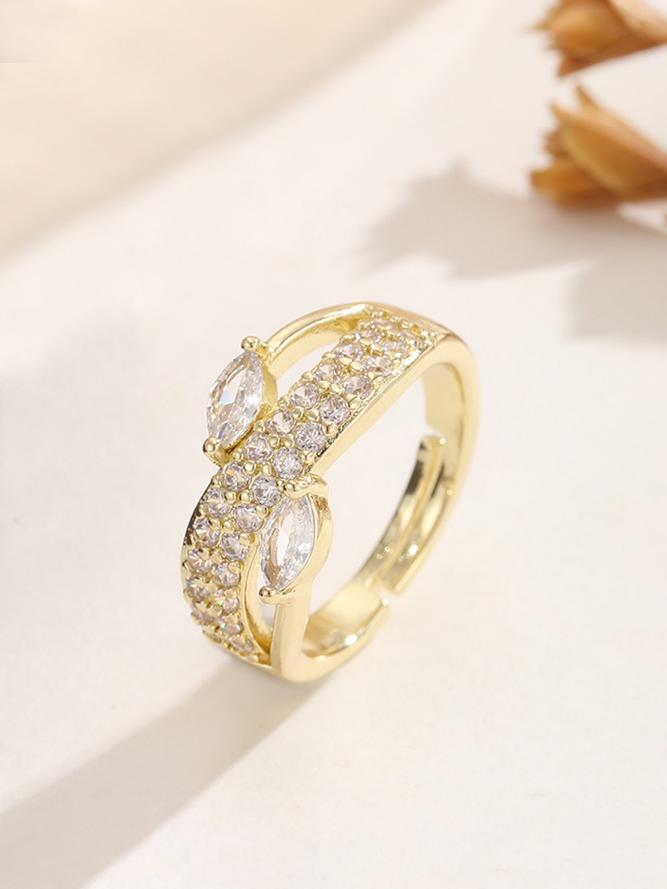 Gold Tone Embellished Adjustable Ring