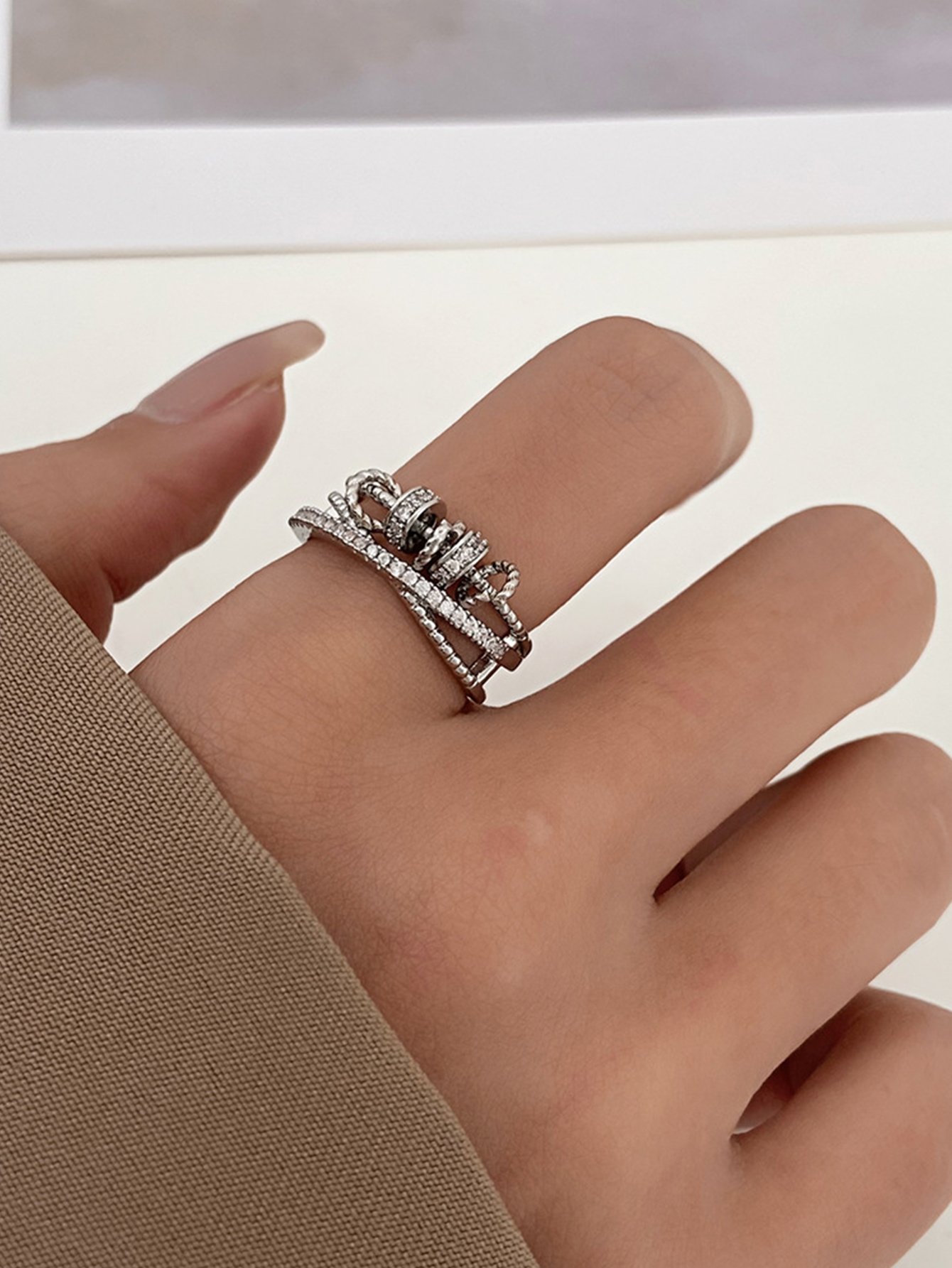 Silver Embellished Cuff Ring