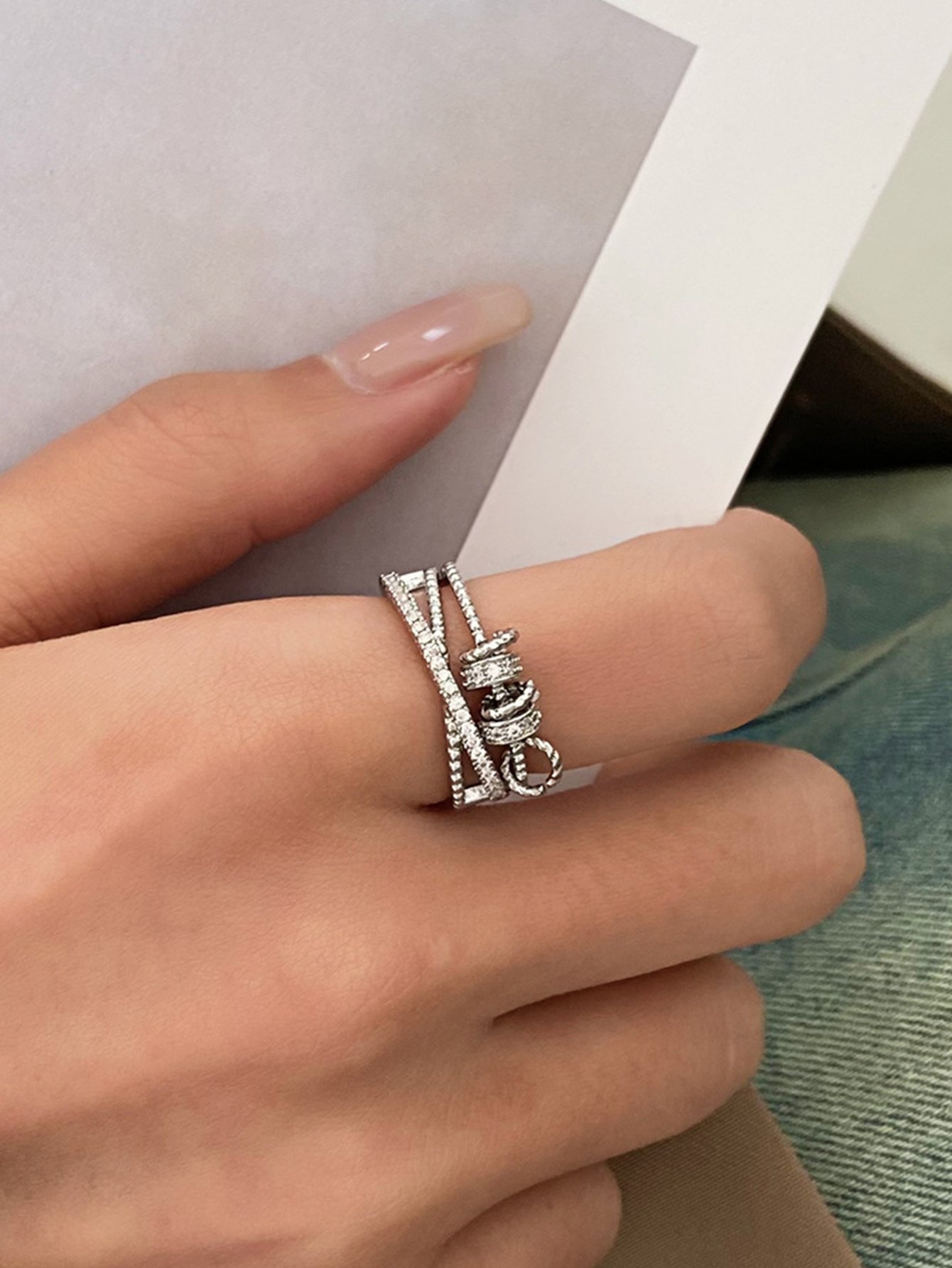 Silver Embellished Cuff Ring