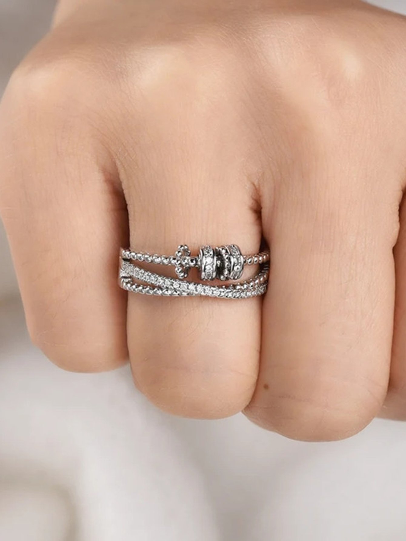 Silver Embellished Cuff Ring