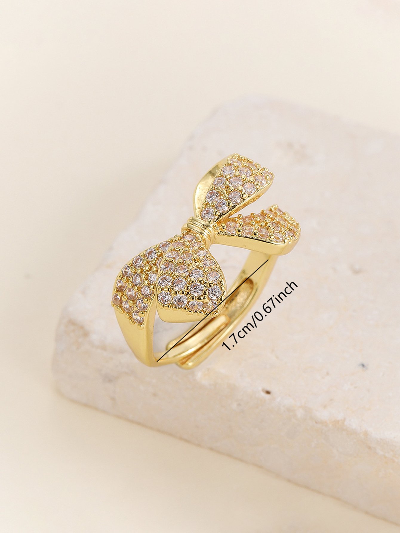 Gold Tone Embellished Bow Adjustable Ring