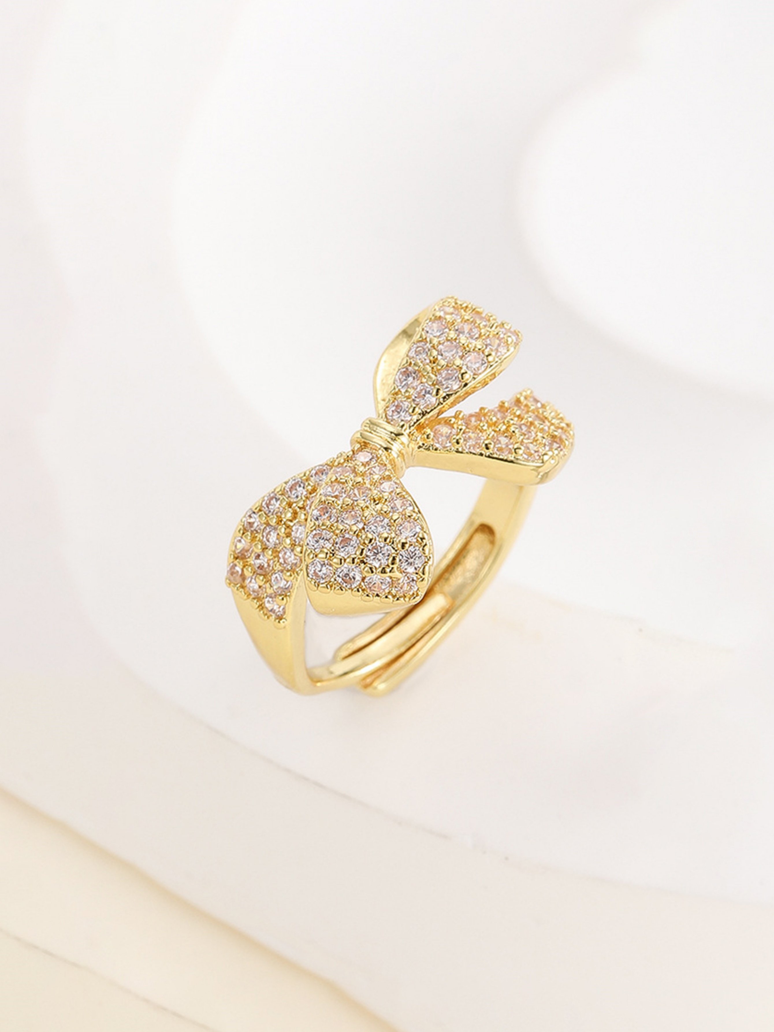 Gold Tone Embellished Bow Adjustable Ring