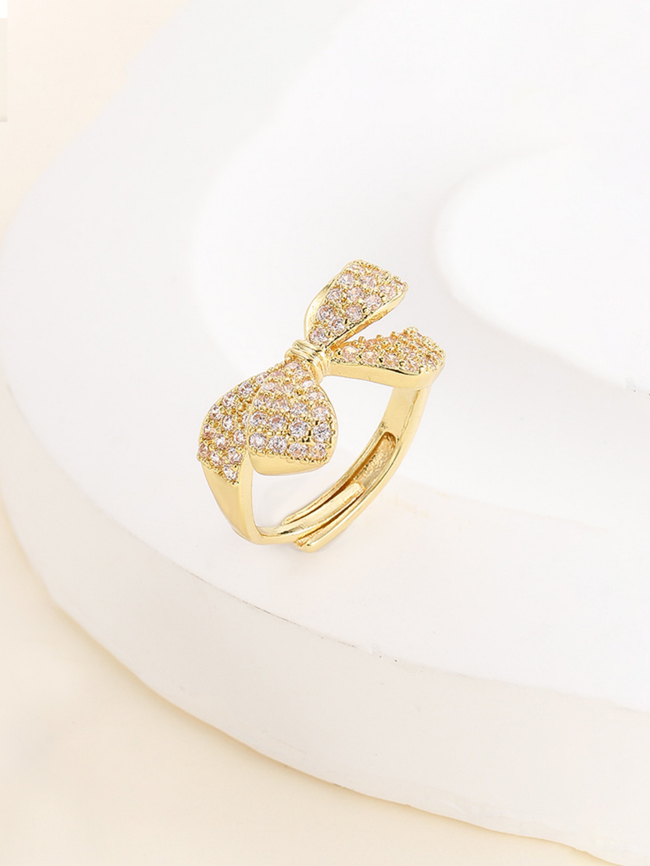 Gold Tone Embellished Bow Adjustable Ring
