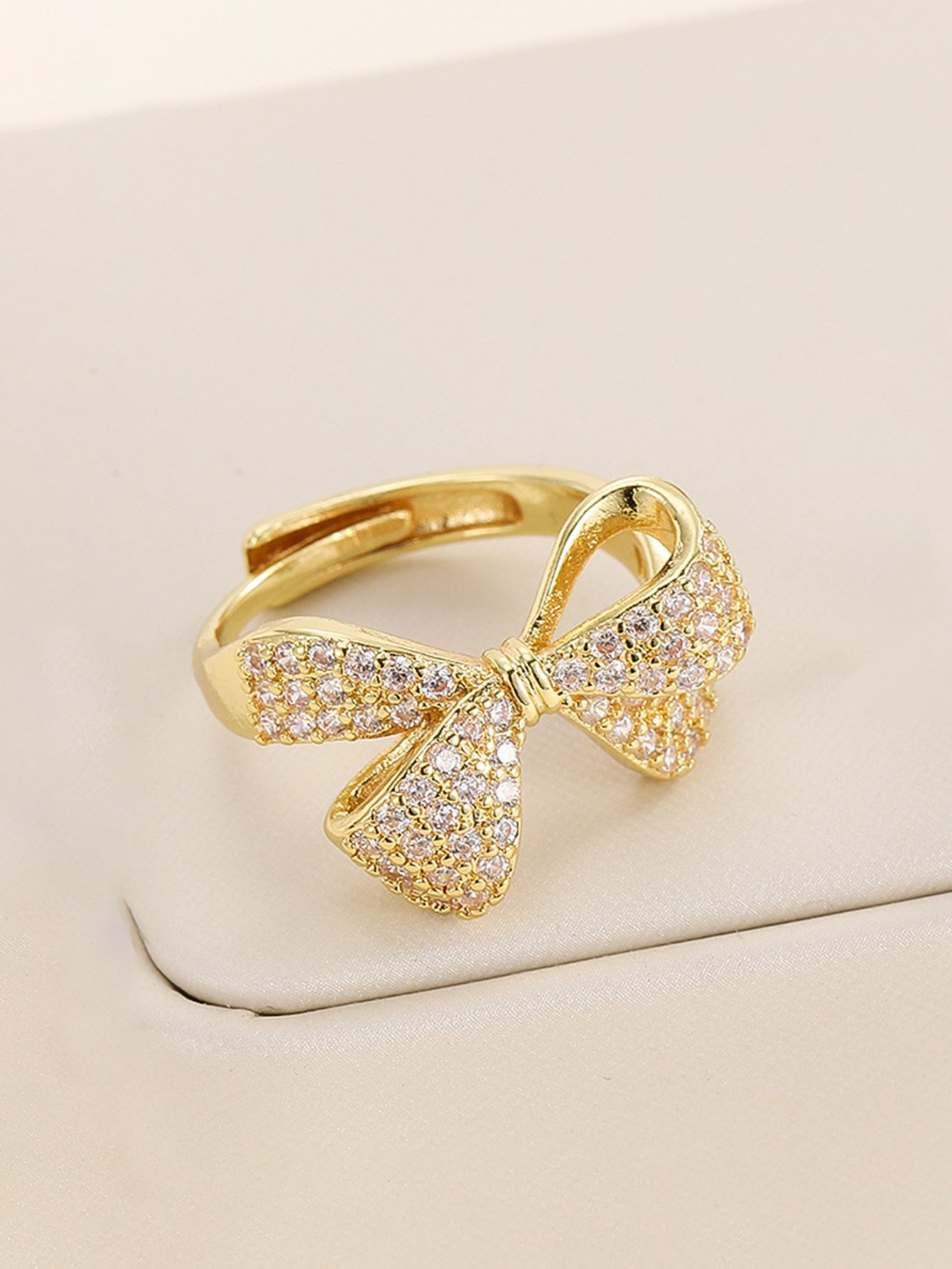 Gold Tone Embellished Bow Adjustable Ring