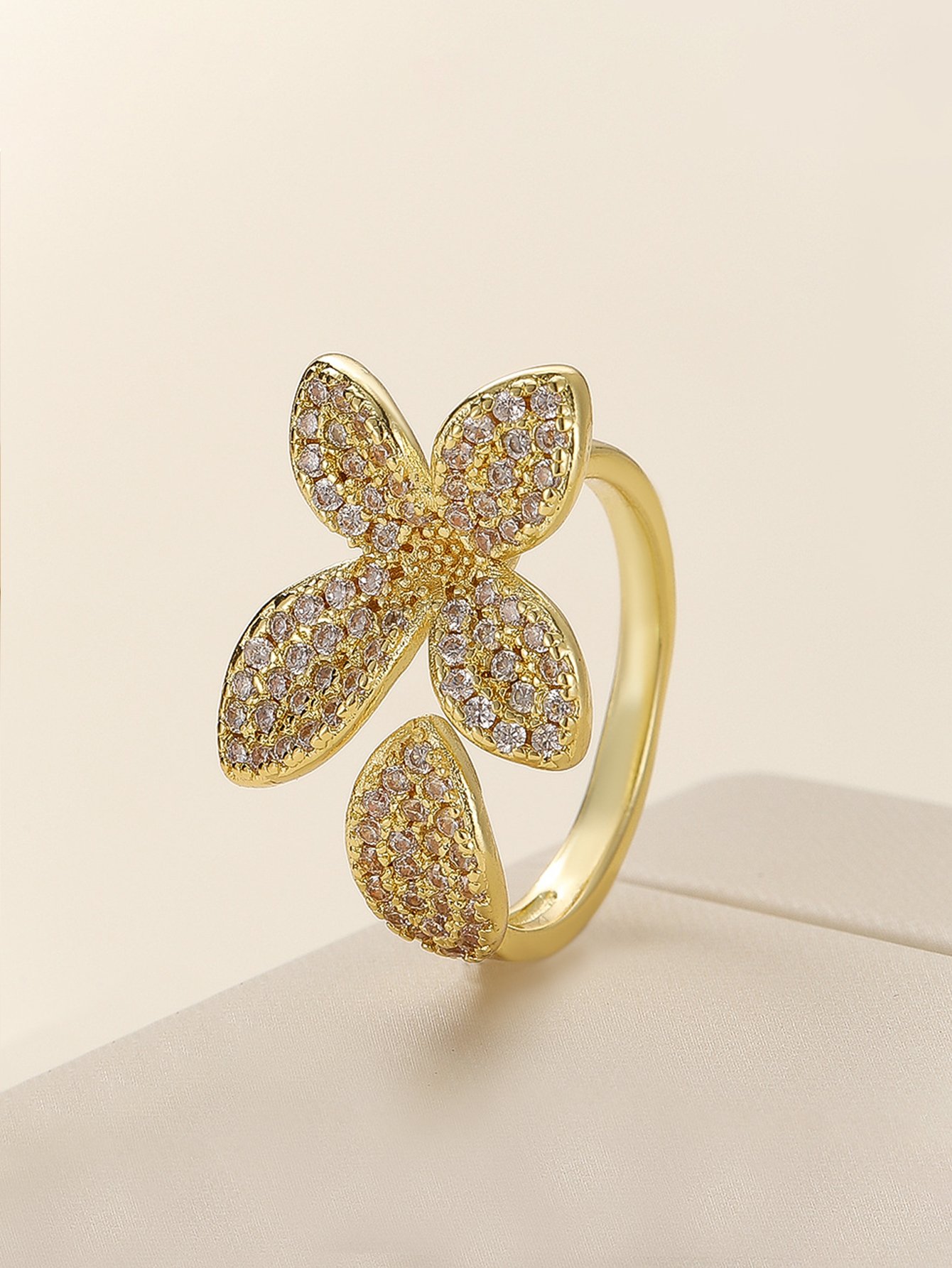 Gold Tone Embellished Flower Ring