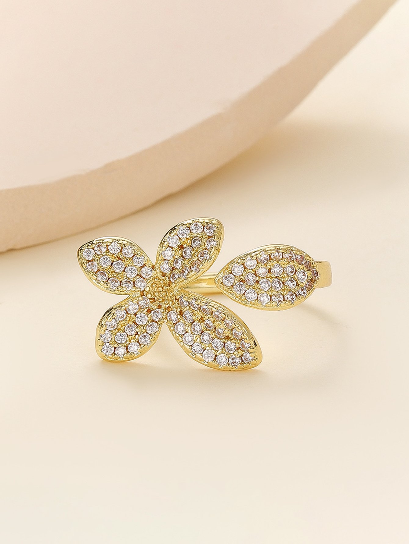 Gold Tone Embellished Flower Ring