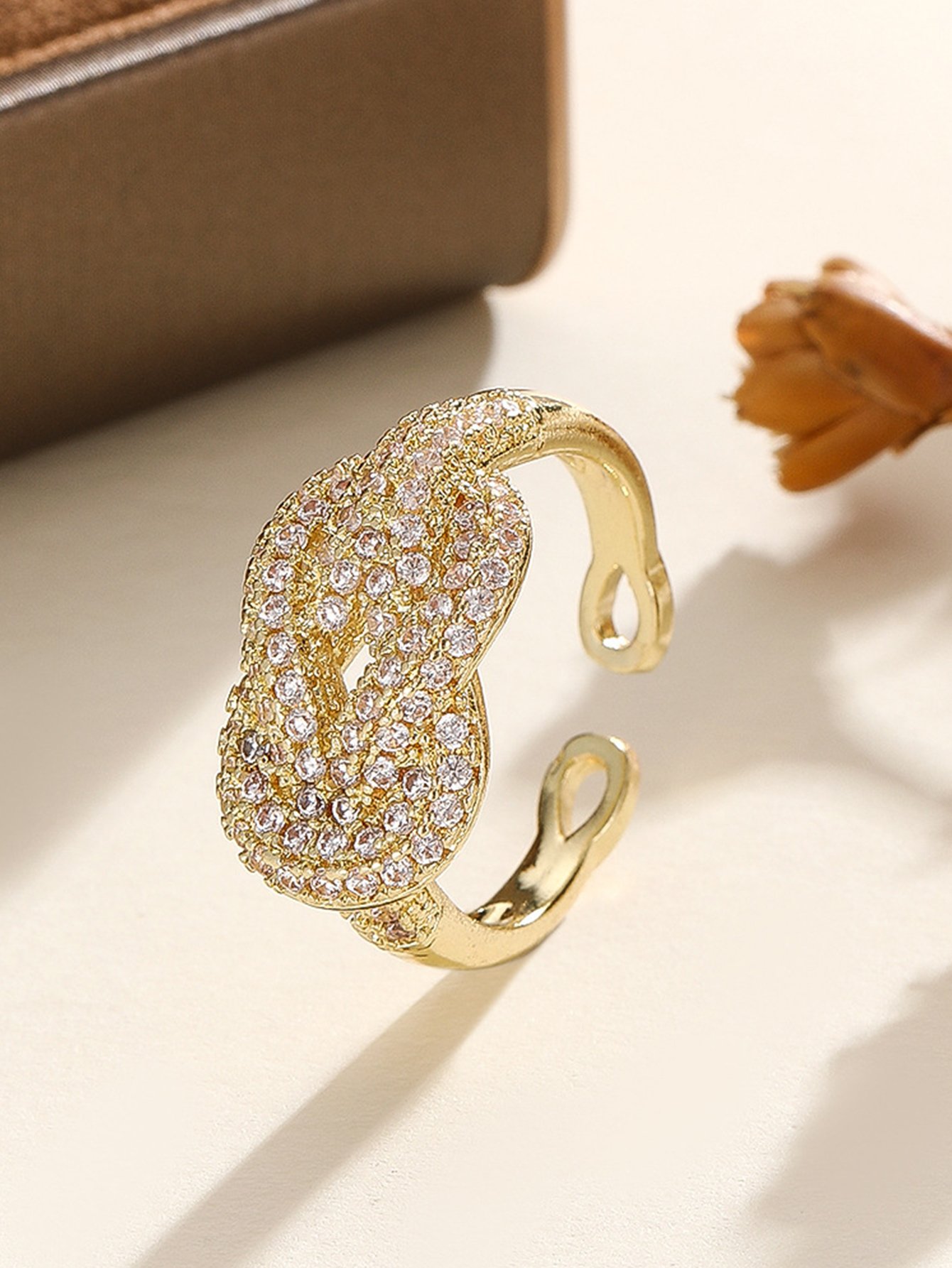 Gold Tone Embellished Knot Adjustable Ring