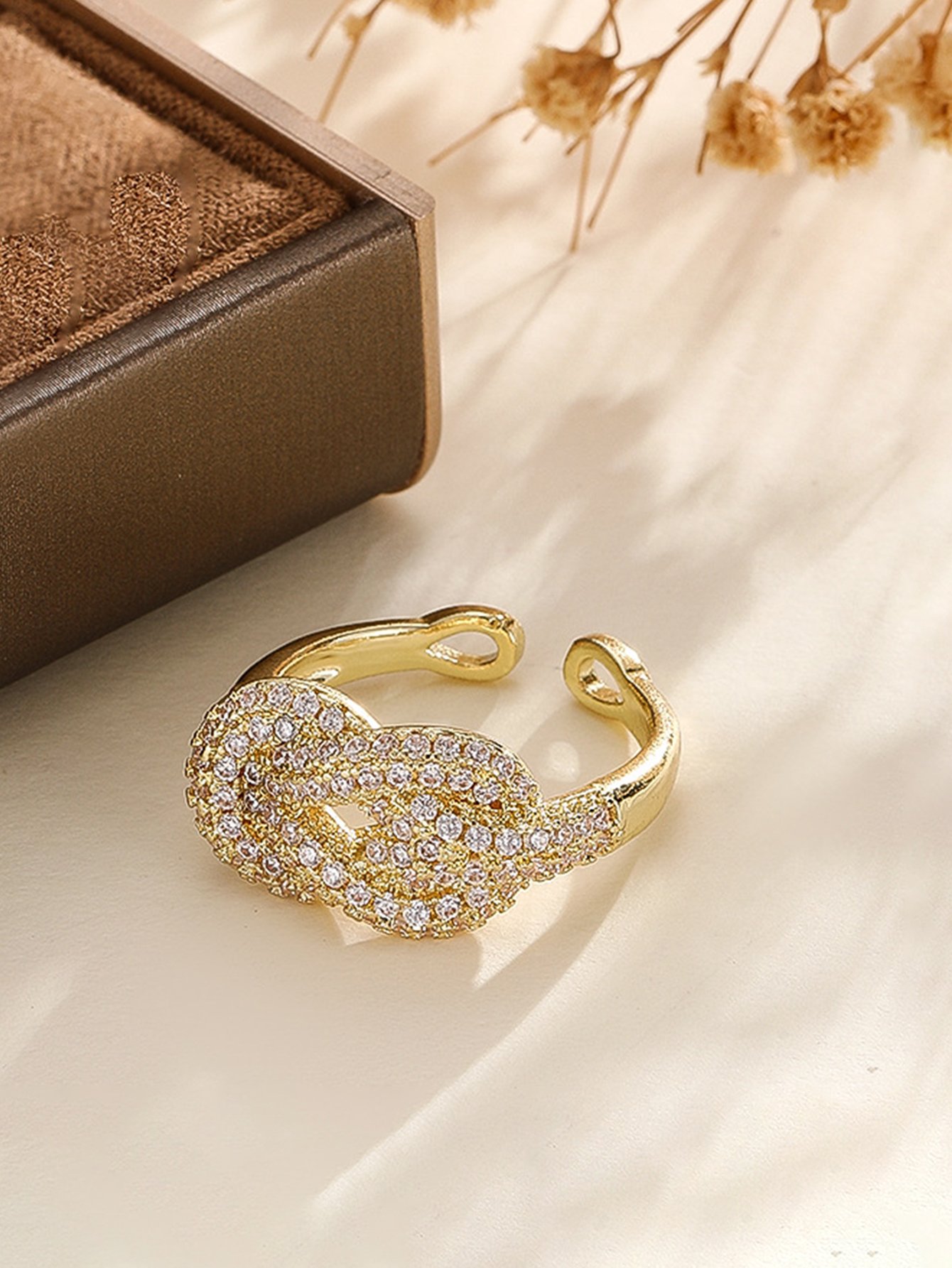 Gold Tone Embellished Knot Adjustable Ring