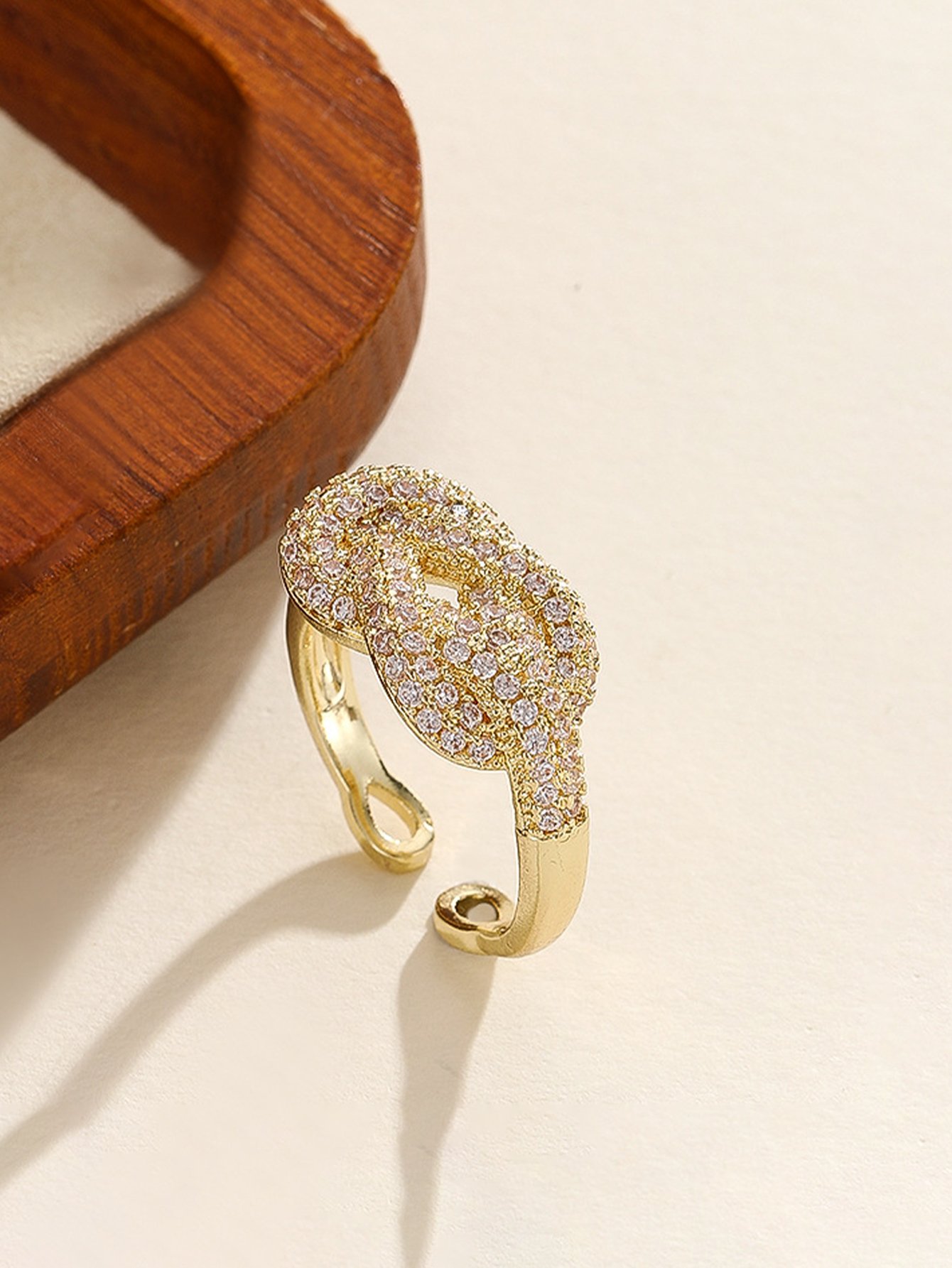 Gold Tone Embellished Knot Adjustable Ring