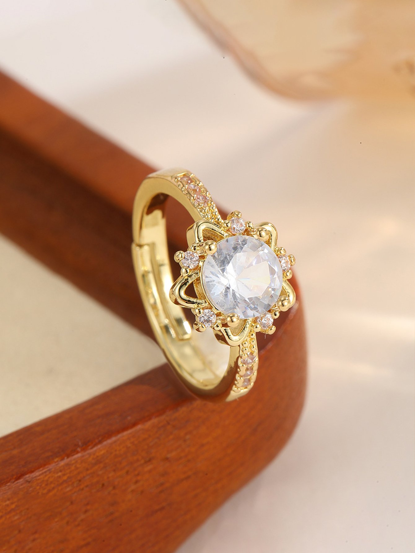Gold Tone Embellished Adjustable Ring