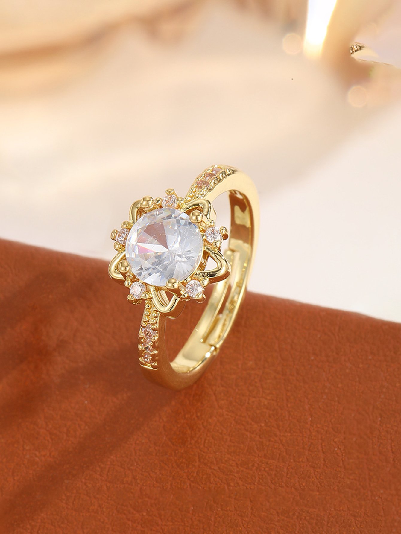 Gold Tone Embellished Adjustable Ring