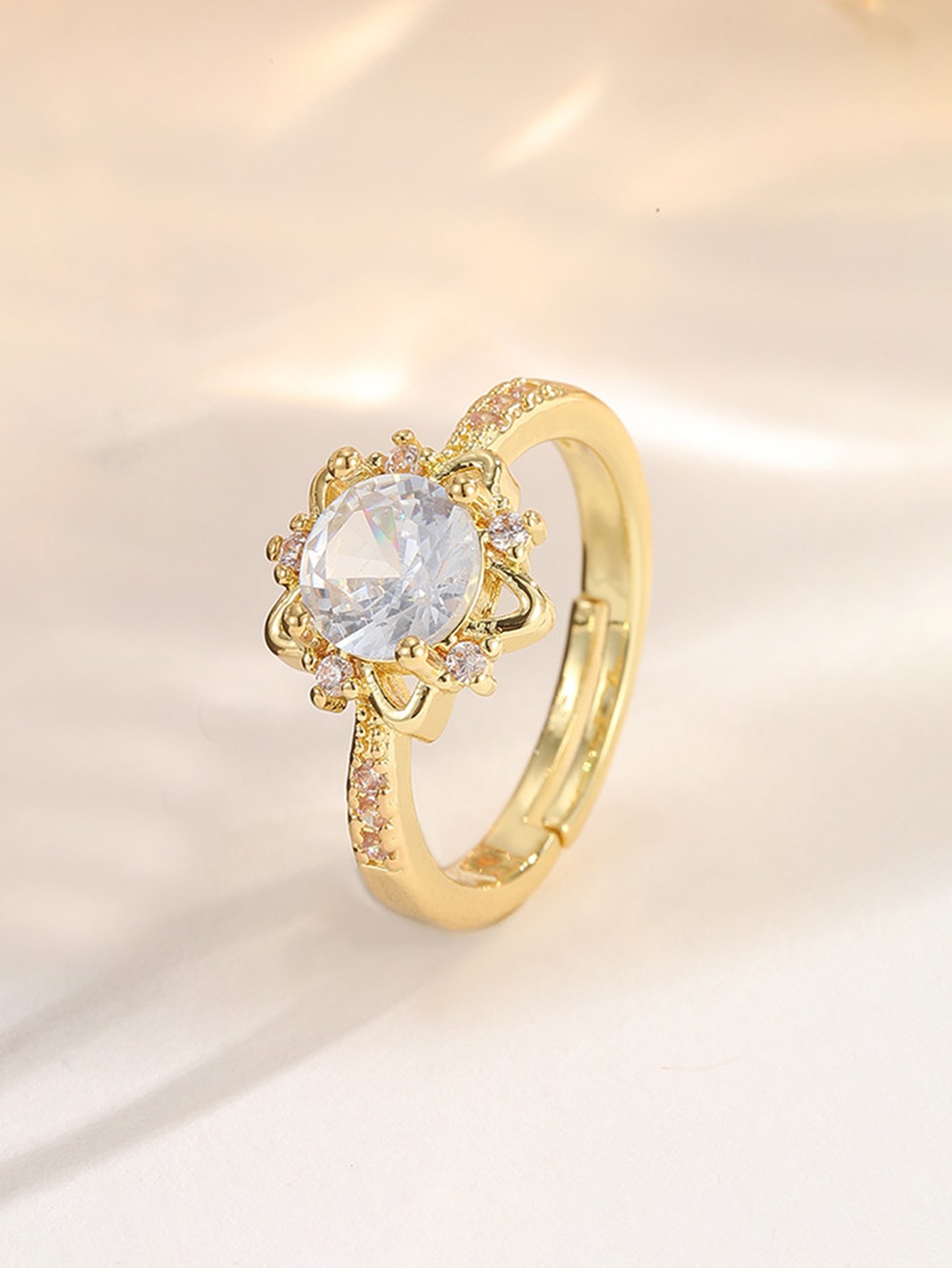Gold Tone Embellished Adjustable Ring