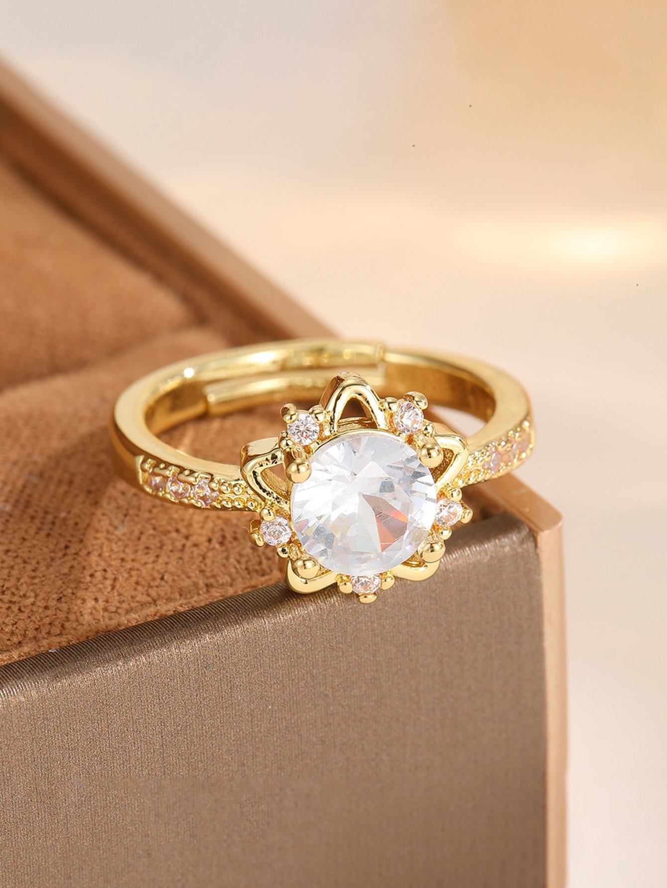 Gold Tone Embellished Adjustable Ring