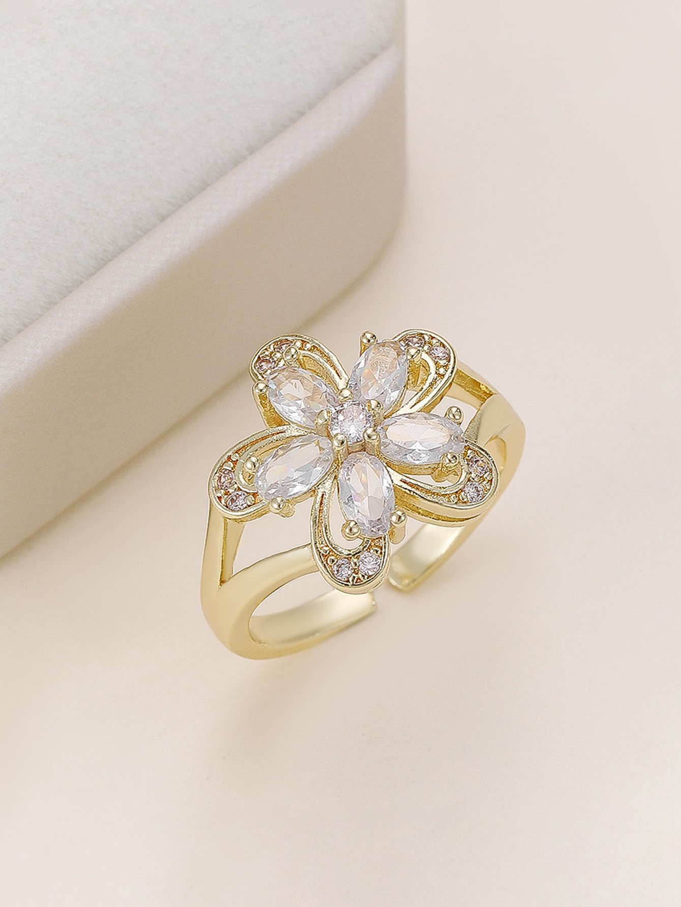 Gold Tone Embellished Flower Ring