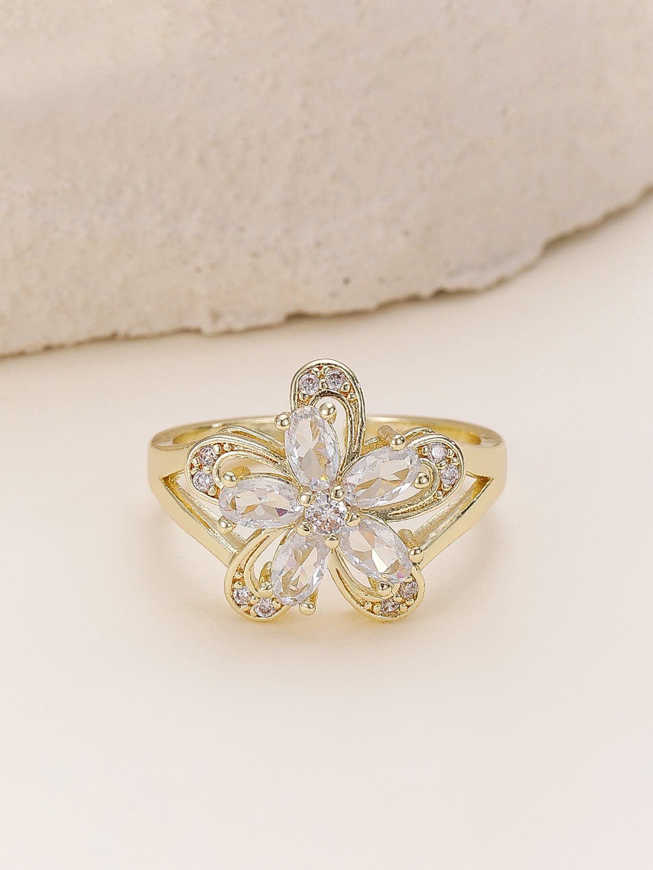 Gold Tone Embellished Flower Ring