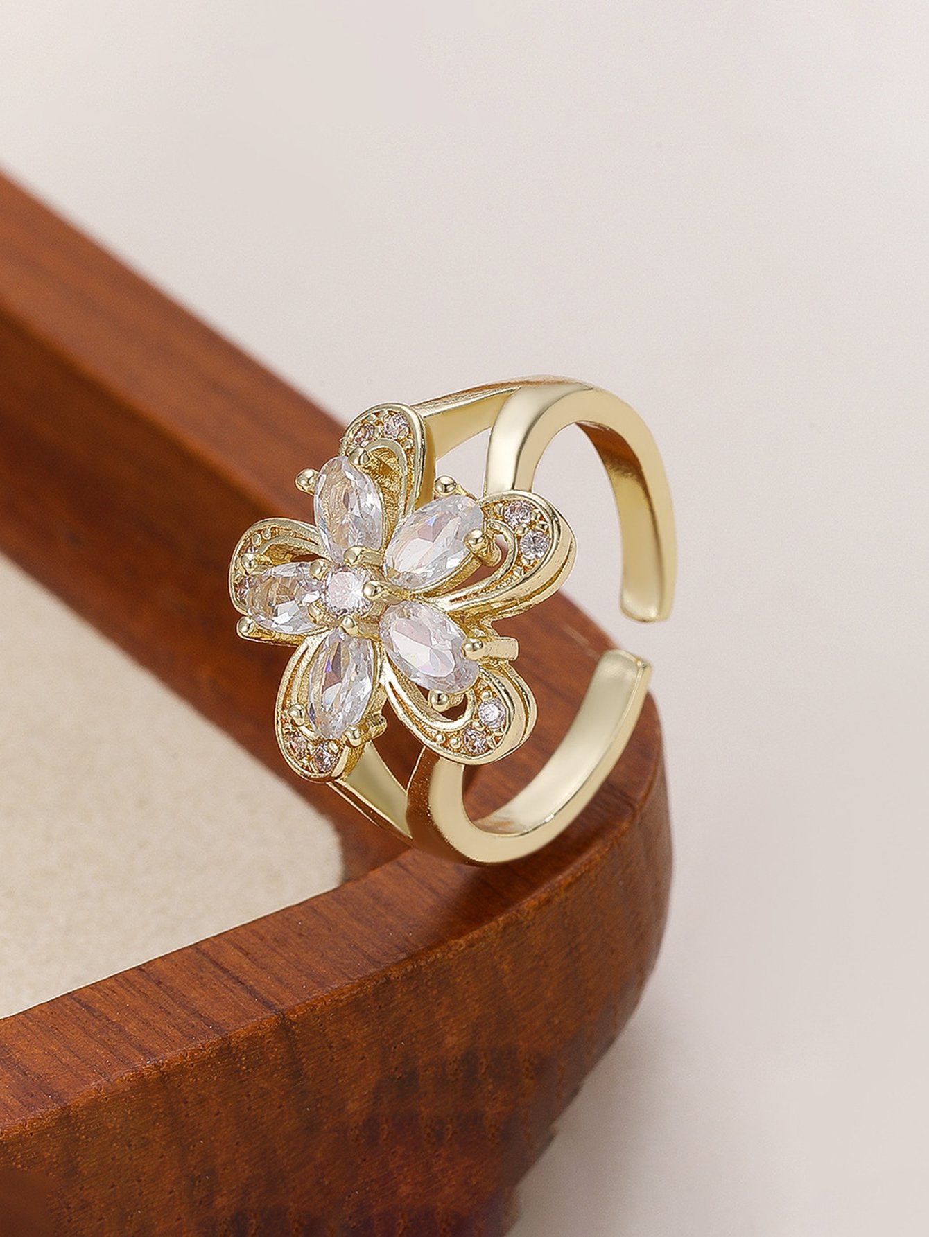 Gold Tone Embellished Flower Ring