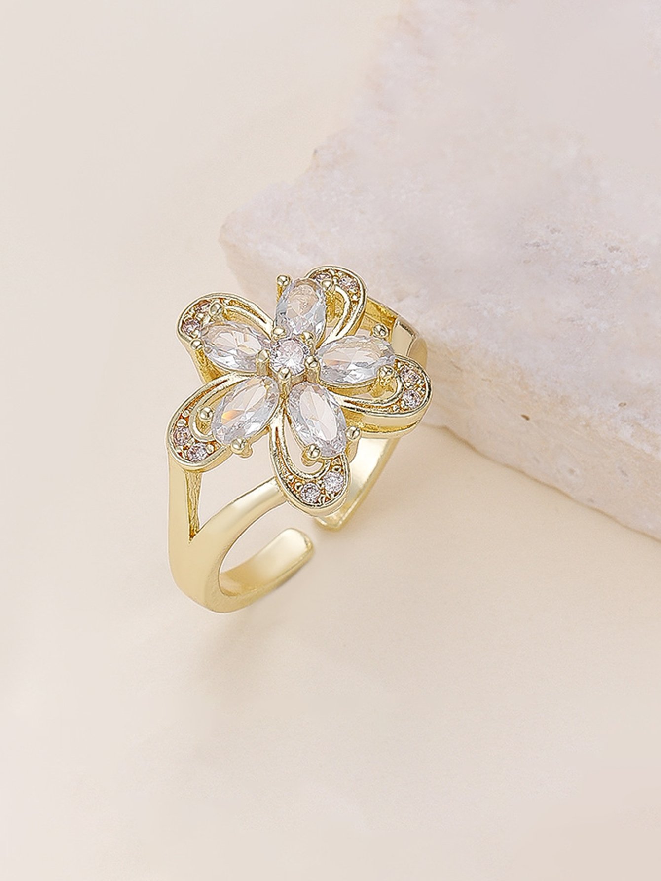 Gold Tone Embellished Flower Ring