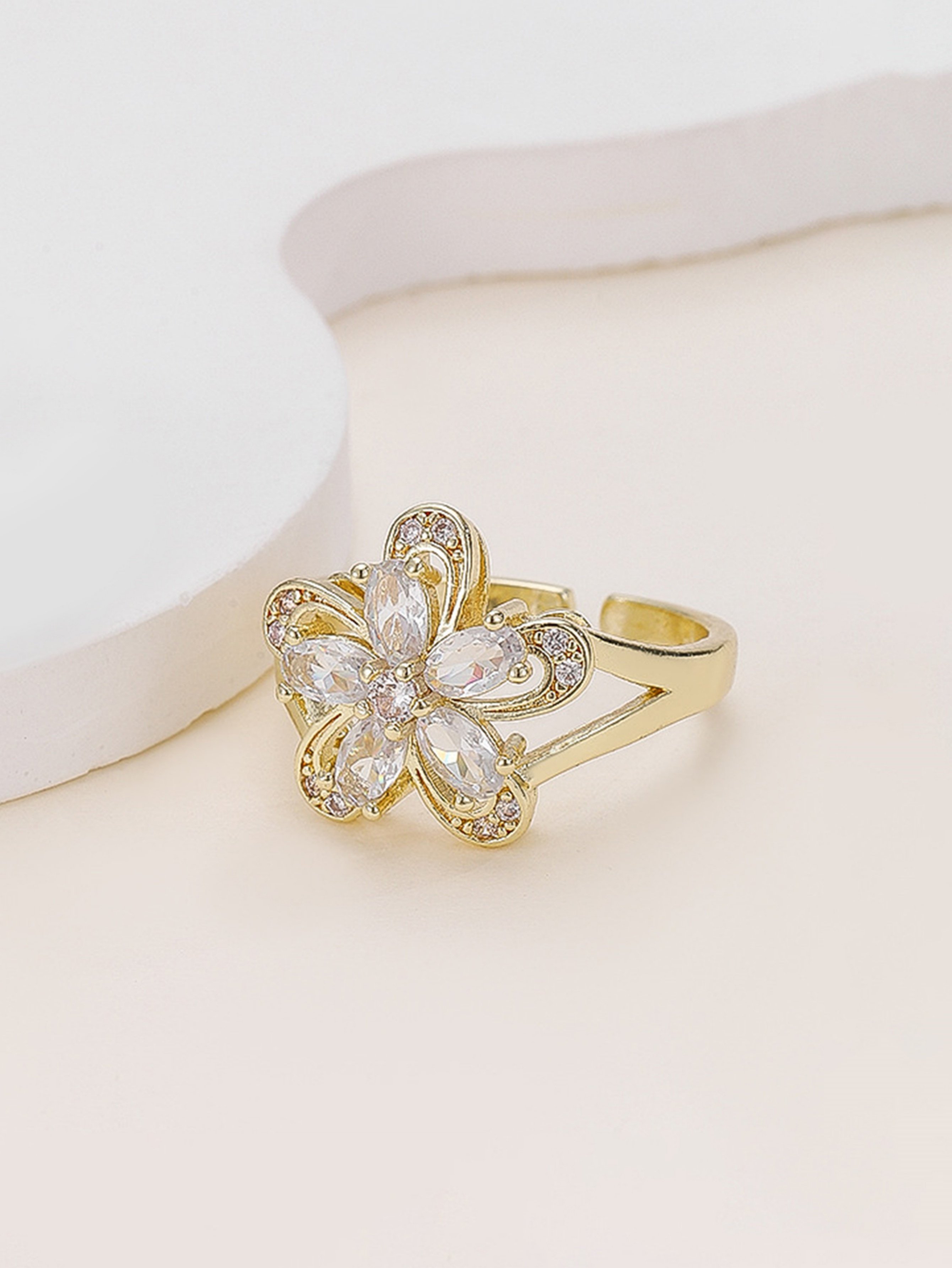 Gold Tone Embellished Flower Ring