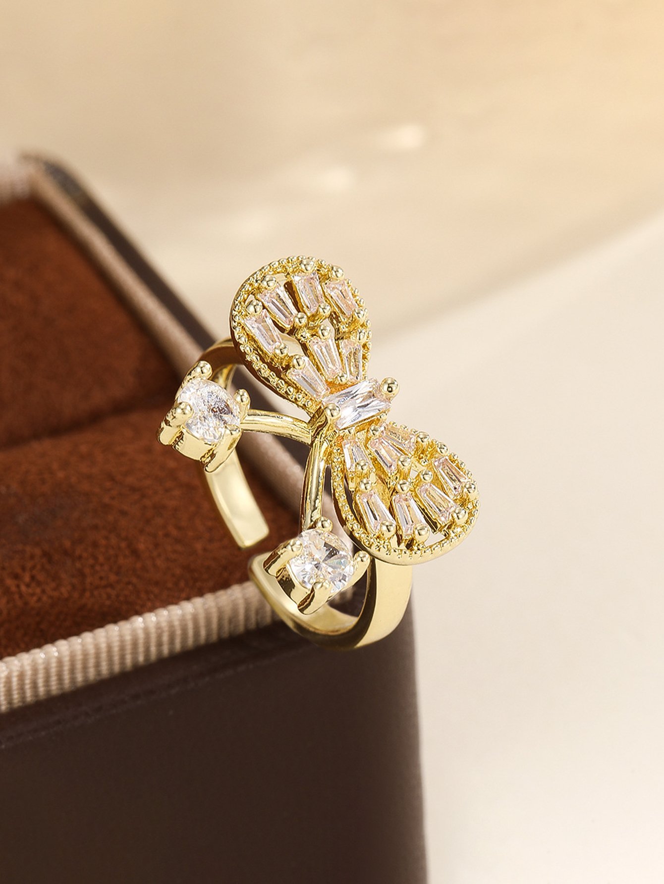 Gold Tone Embellished Bow Ring