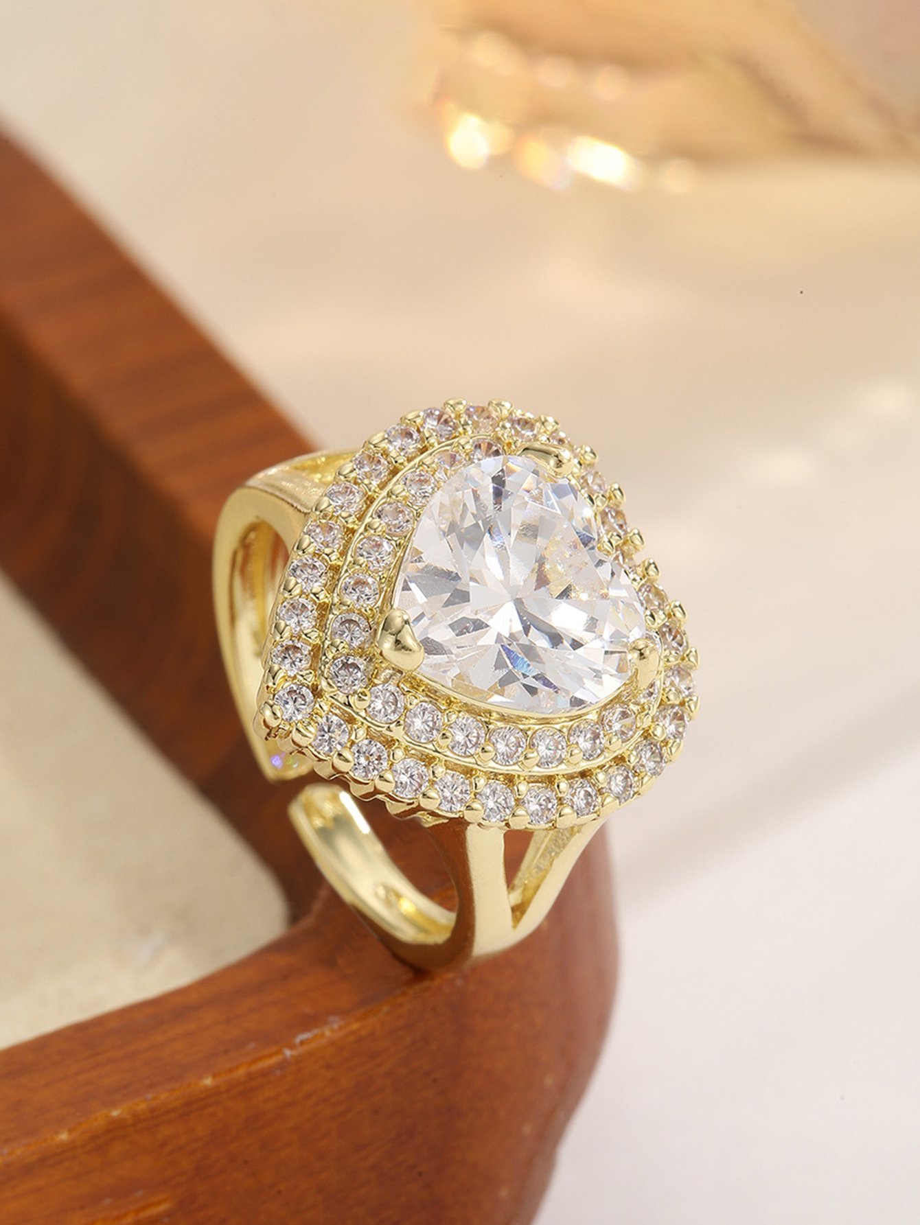 Gold Tone Embellished Heart Ring