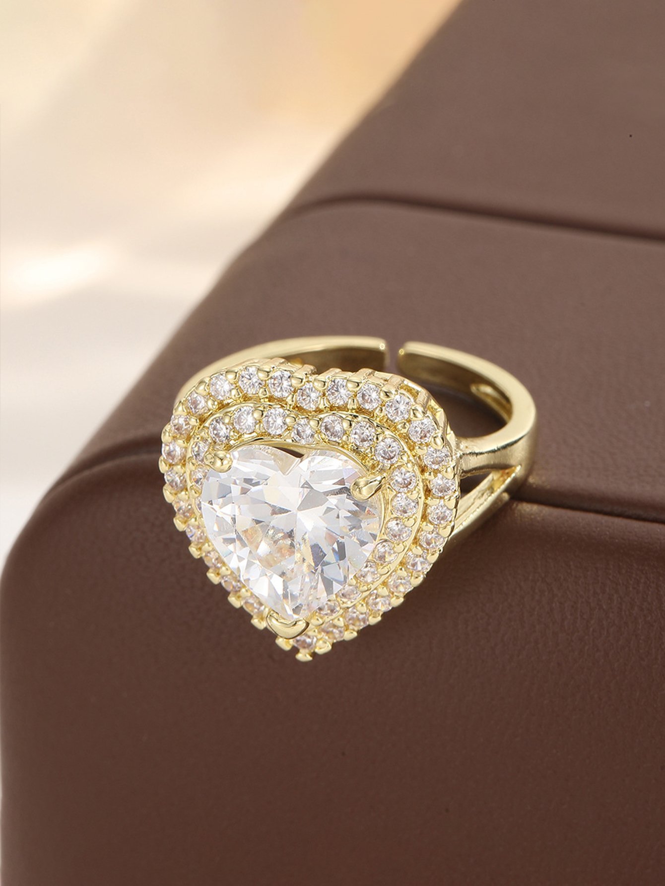 Gold Tone Embellished Heart Ring