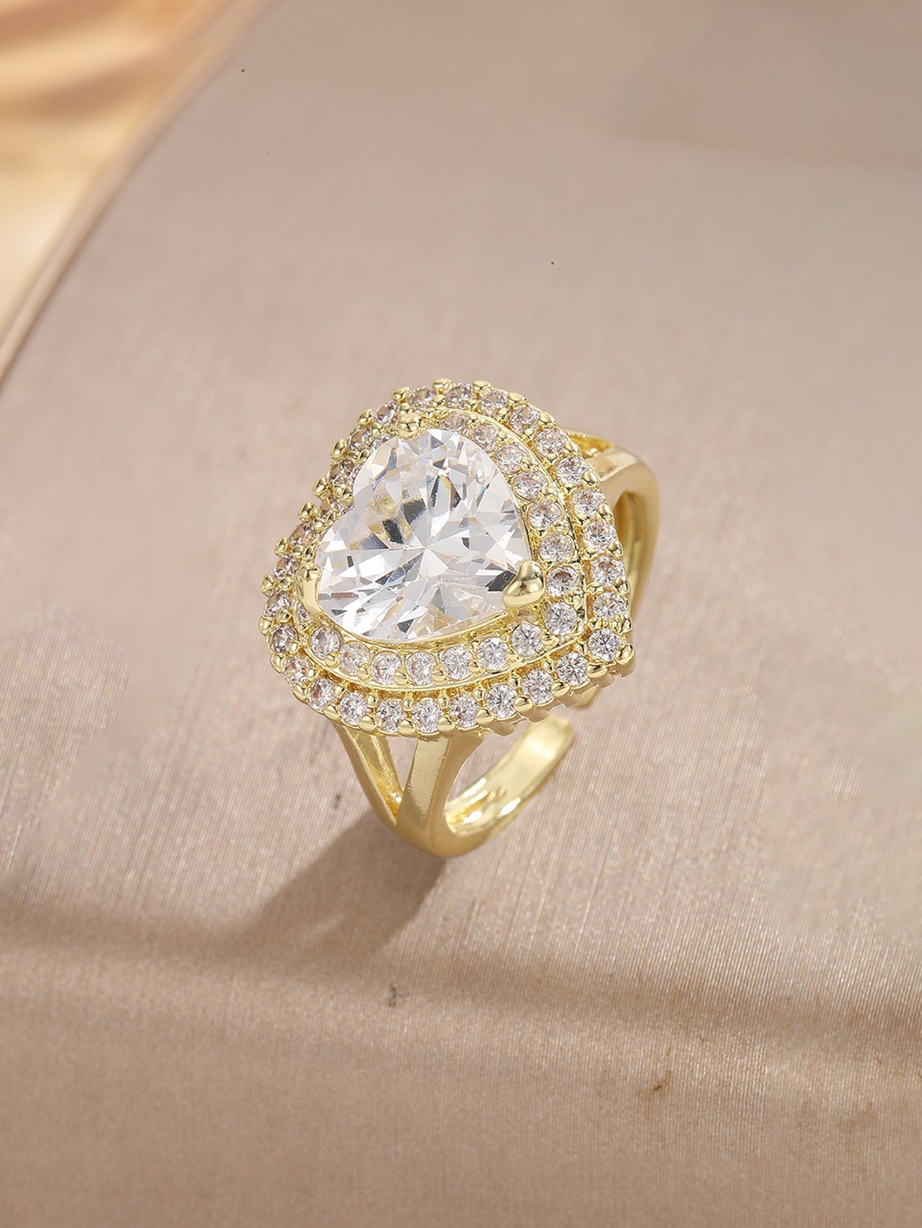 Gold Tone Embellished Heart Ring