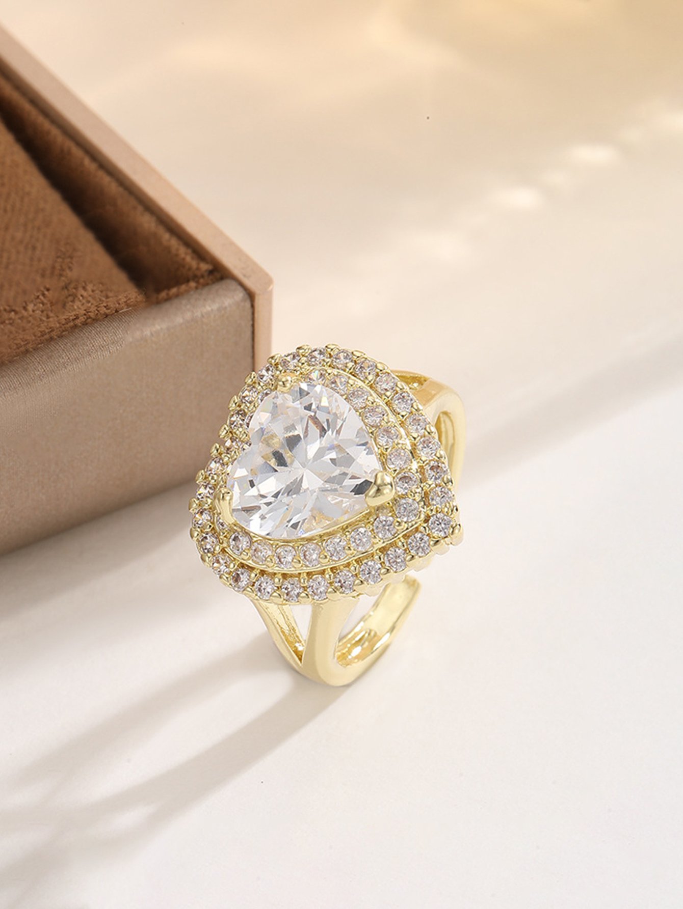 Gold Tone Embellished Heart Ring