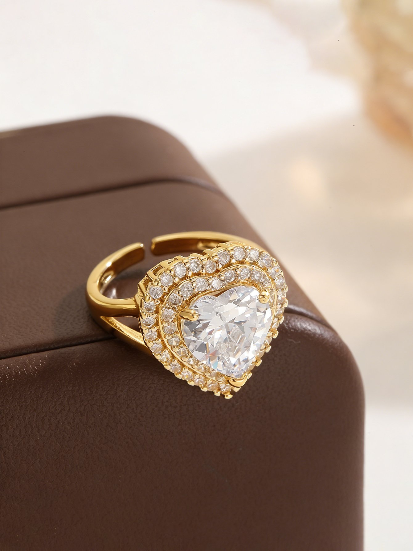 Gold Tone Embellished Heart Ring