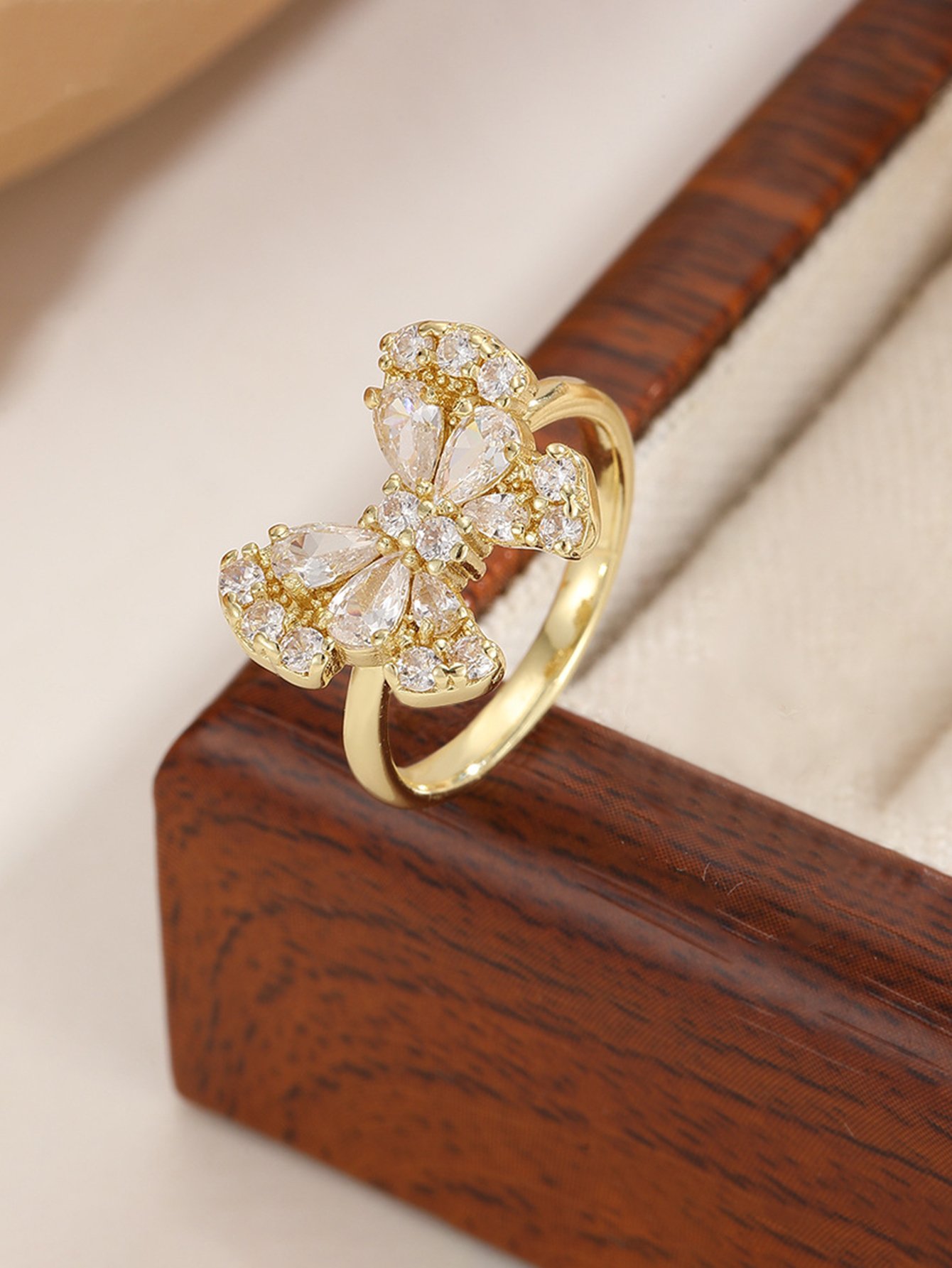 Gold Tone Embellished Butterfly Ring