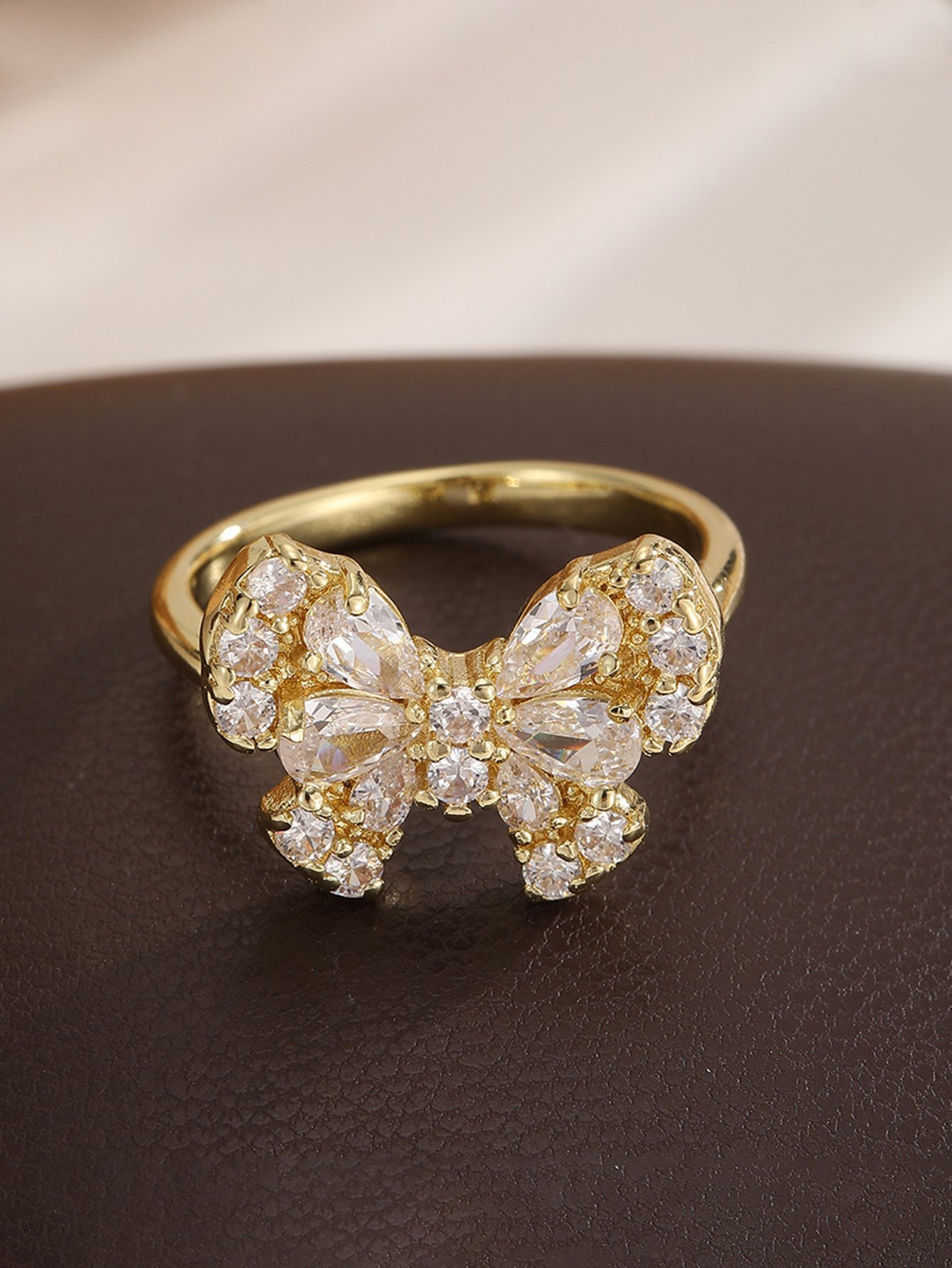 Gold Tone Embellished Butterfly Ring