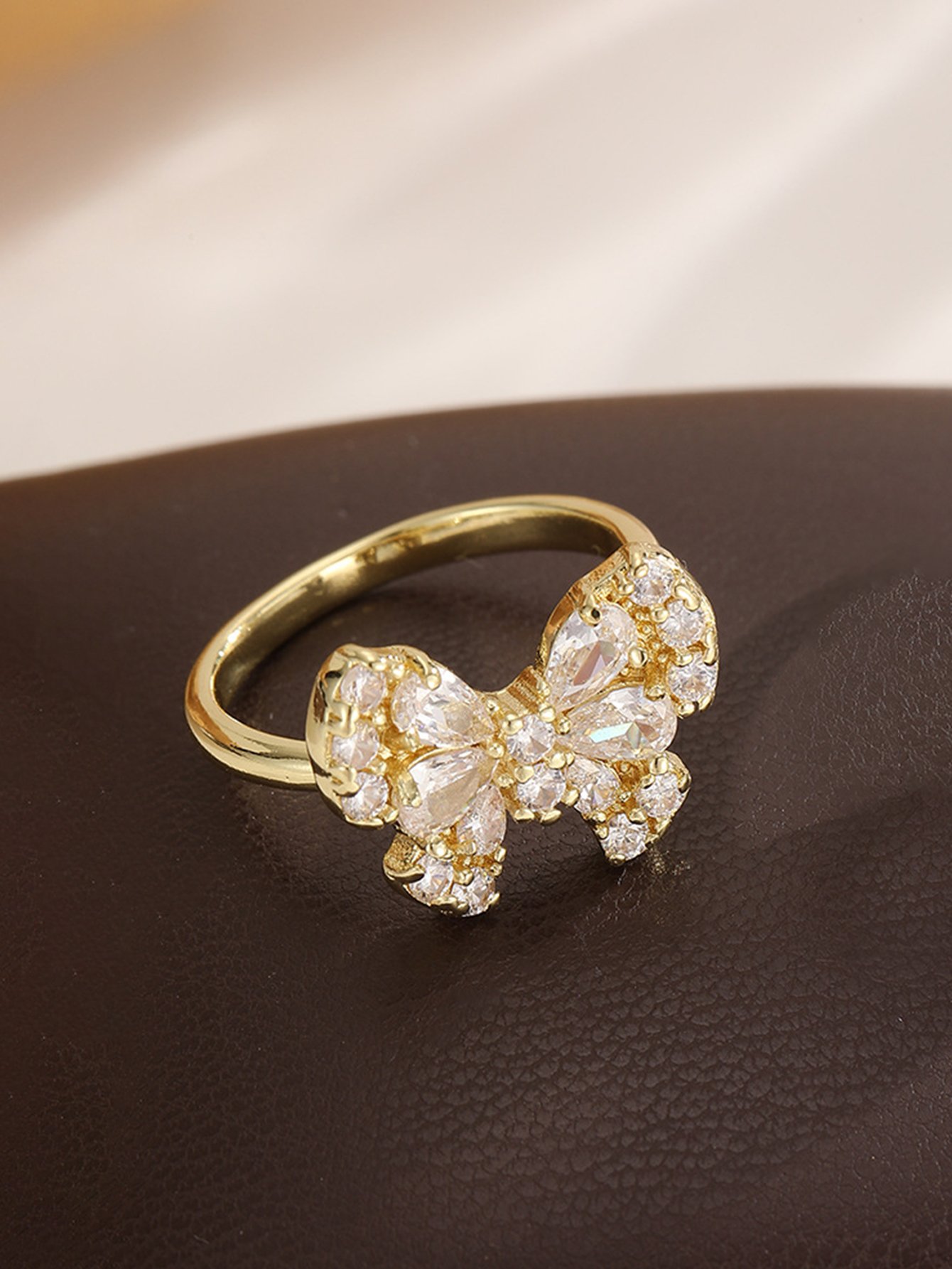 Gold Tone Embellished Butterfly Ring