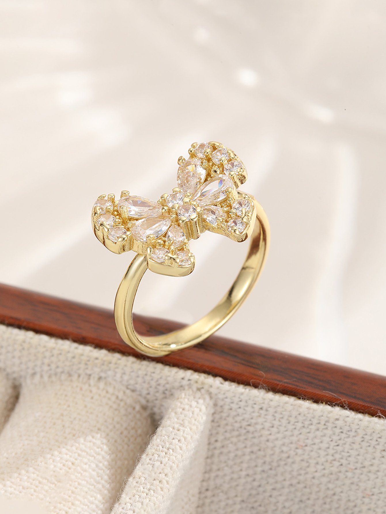 Gold Tone Embellished Butterfly Ring