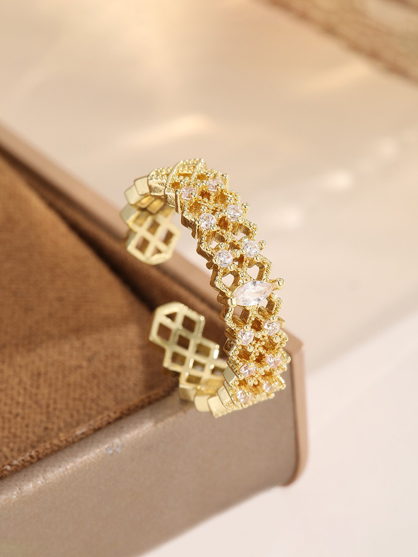 Gold Tone Embellished Spider Web Ring