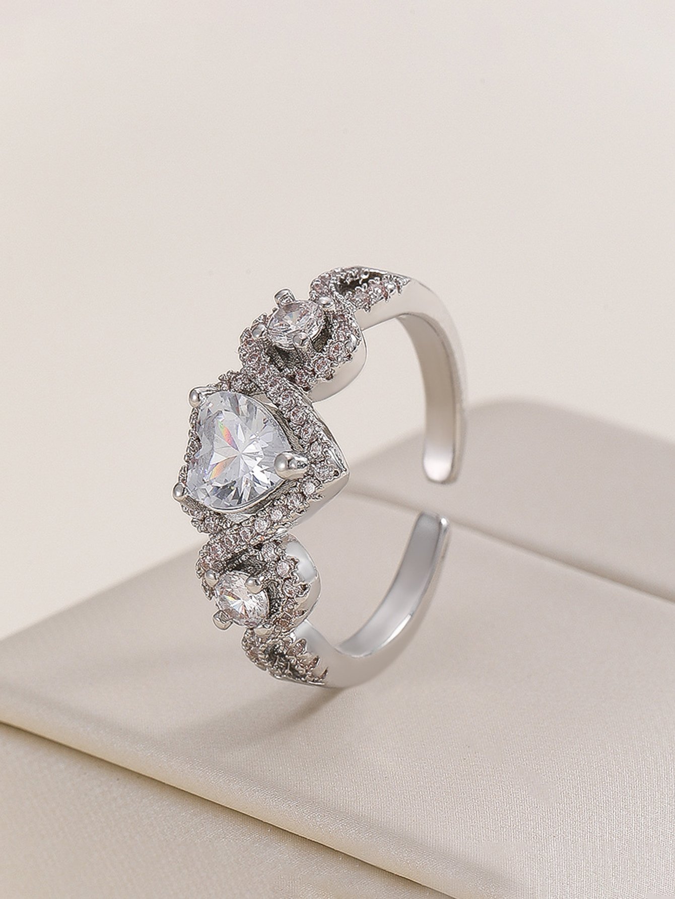 Silver Embellished Heart Ring