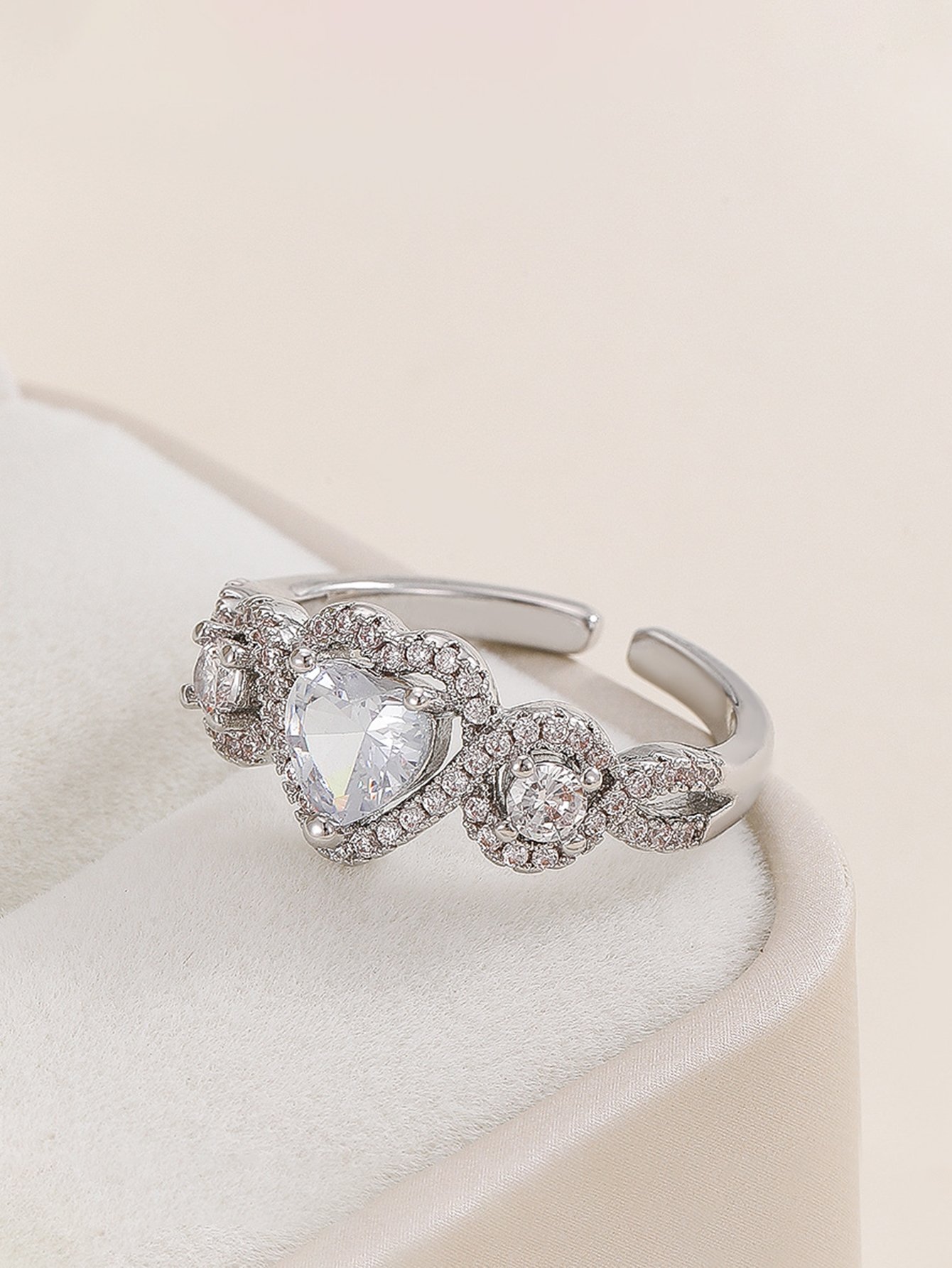 Silver Embellished Heart Ring
