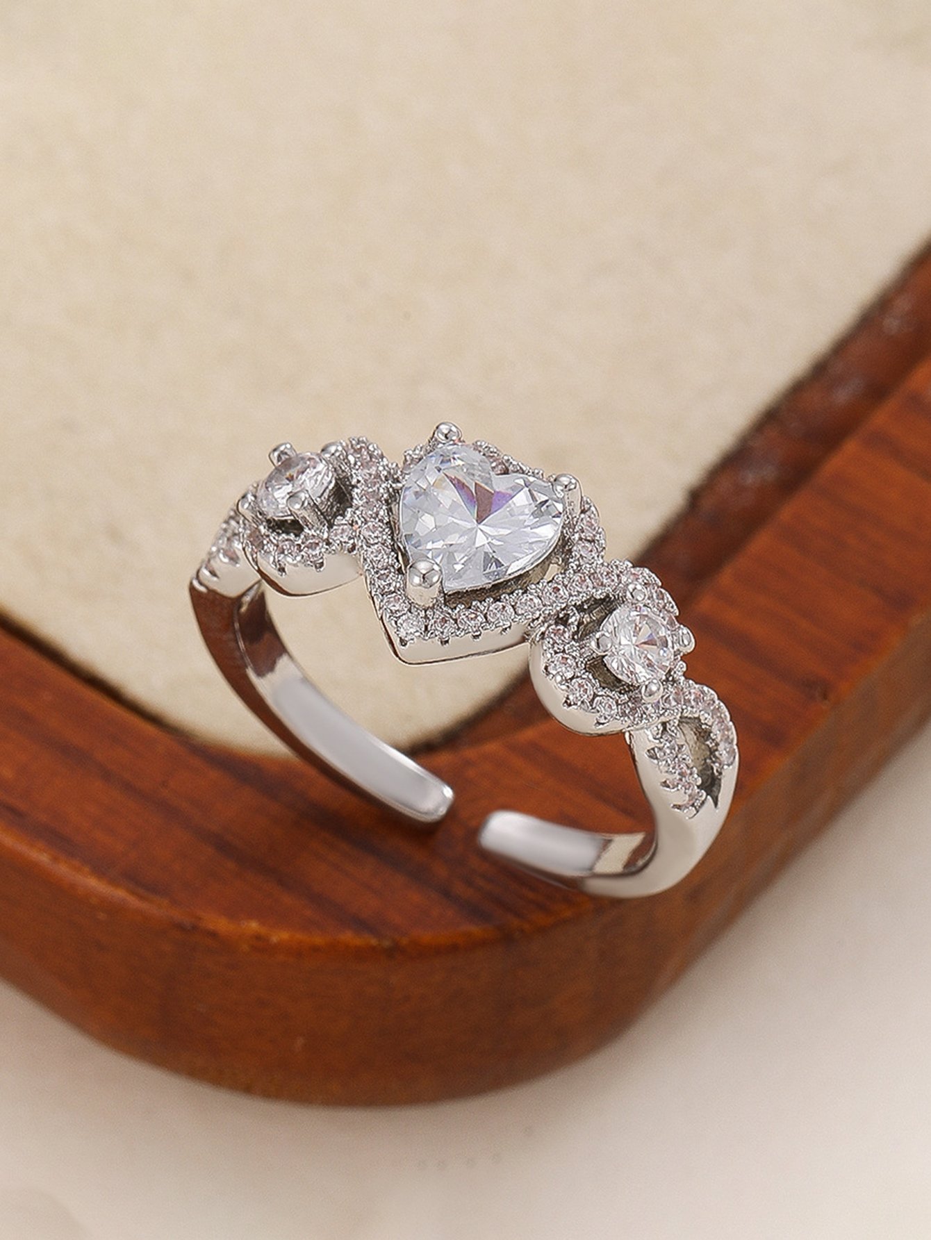 Silver Embellished Heart Ring
