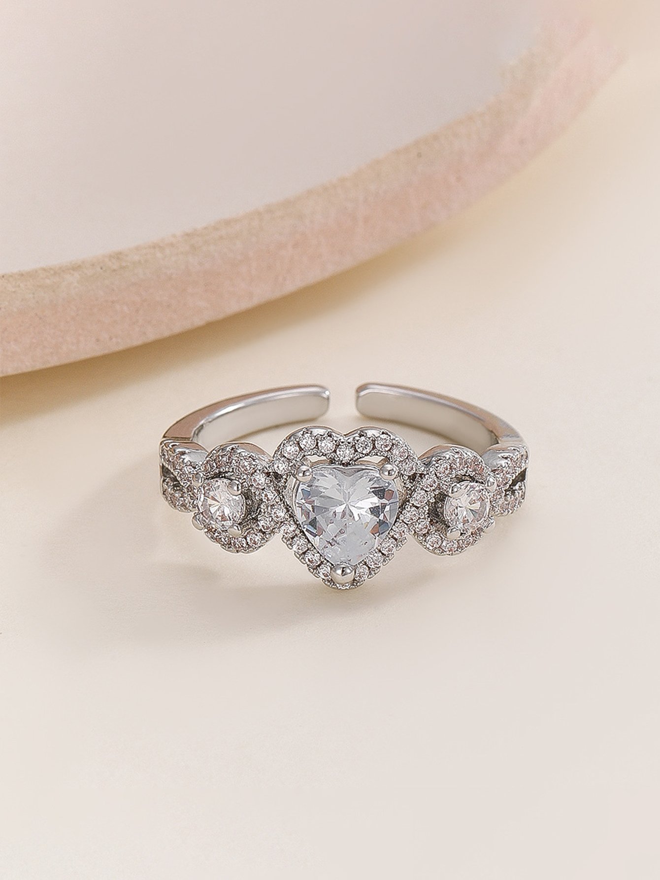 Silver Embellished Heart Ring