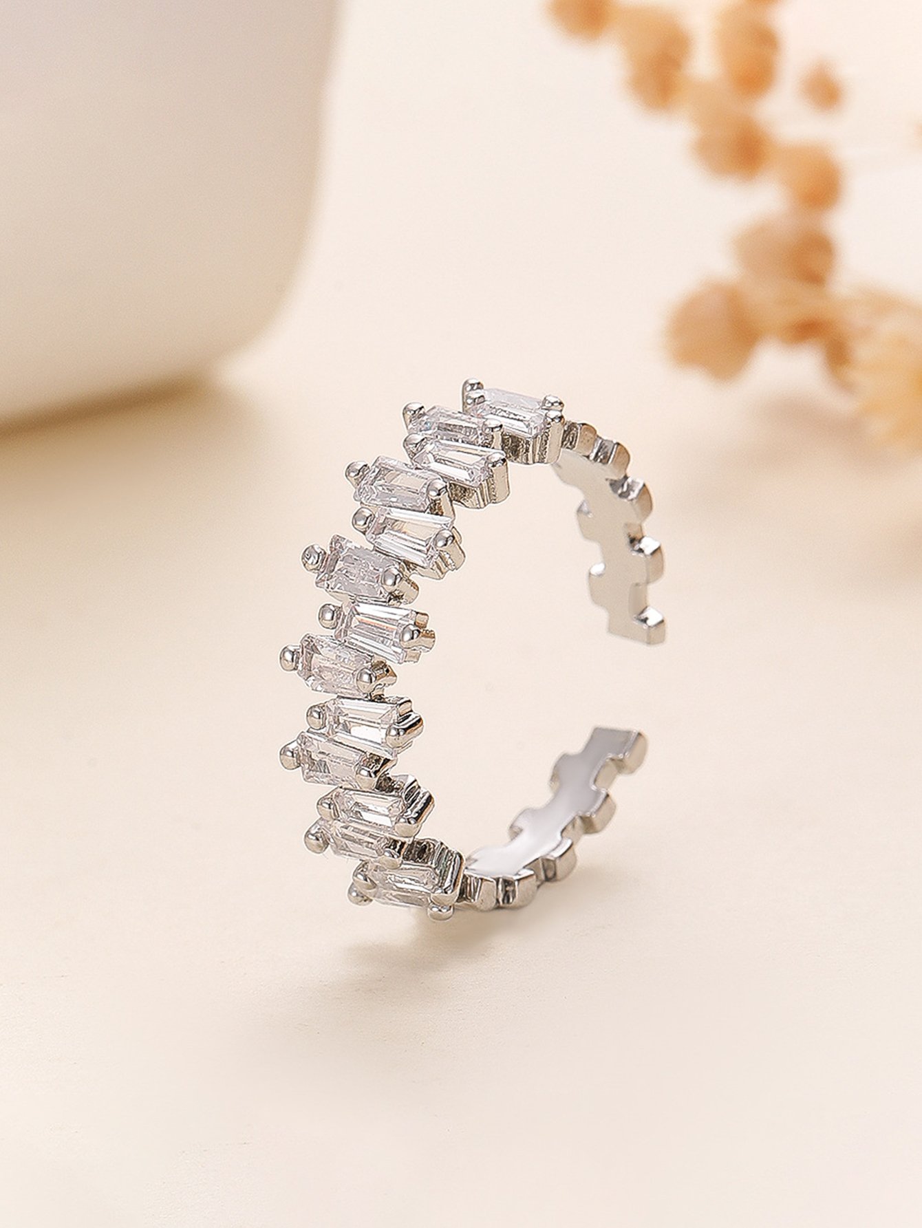 Silver Embellished Z-Shaped Ring