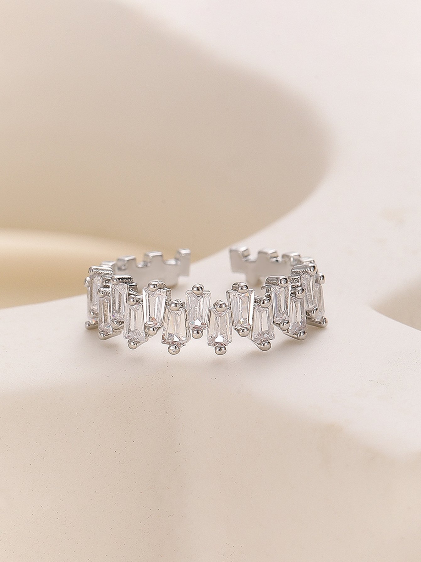 Silver Embellished Z-Shaped Ring